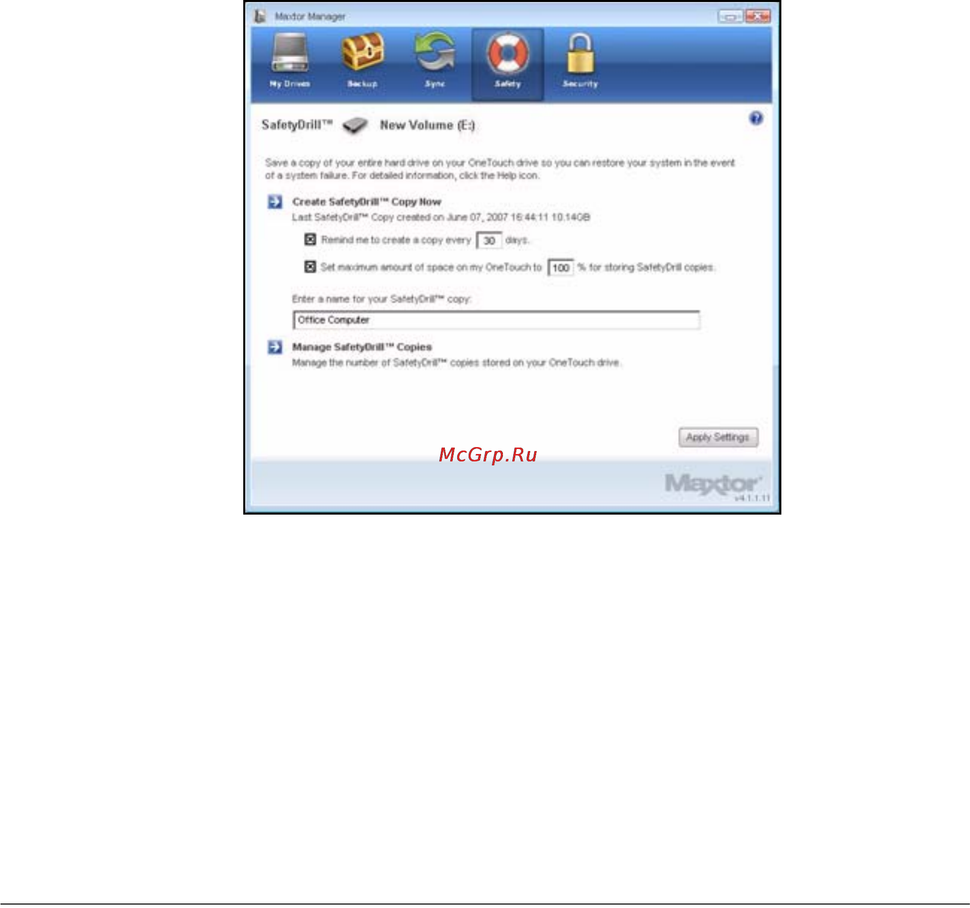 Maxtor 1Tb STM3100 [129/140] Управление копиями safetydrill