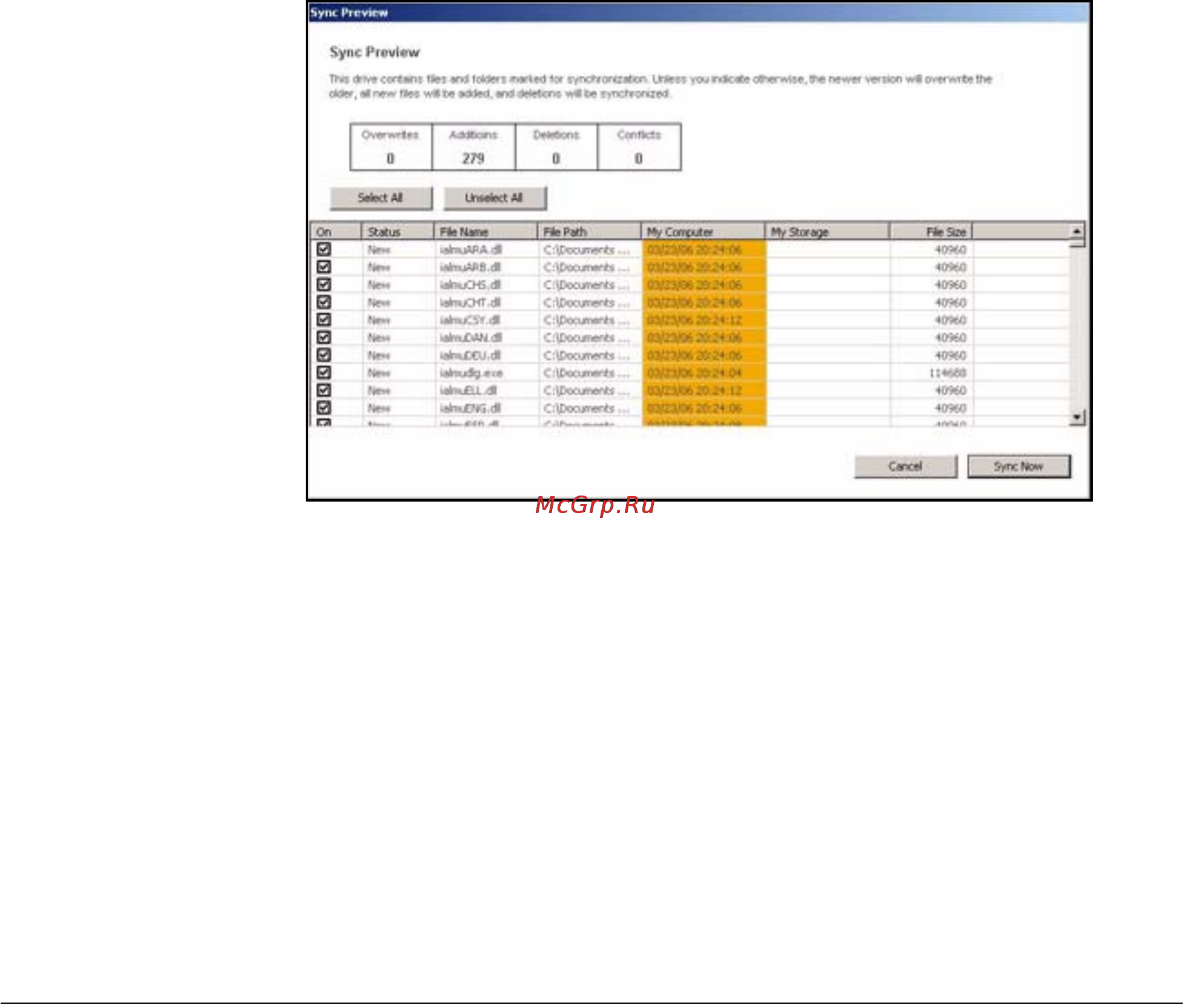 Maxtor 1Tb STM3100 [81/140] Использование окна предварительного просмотра синхронизации