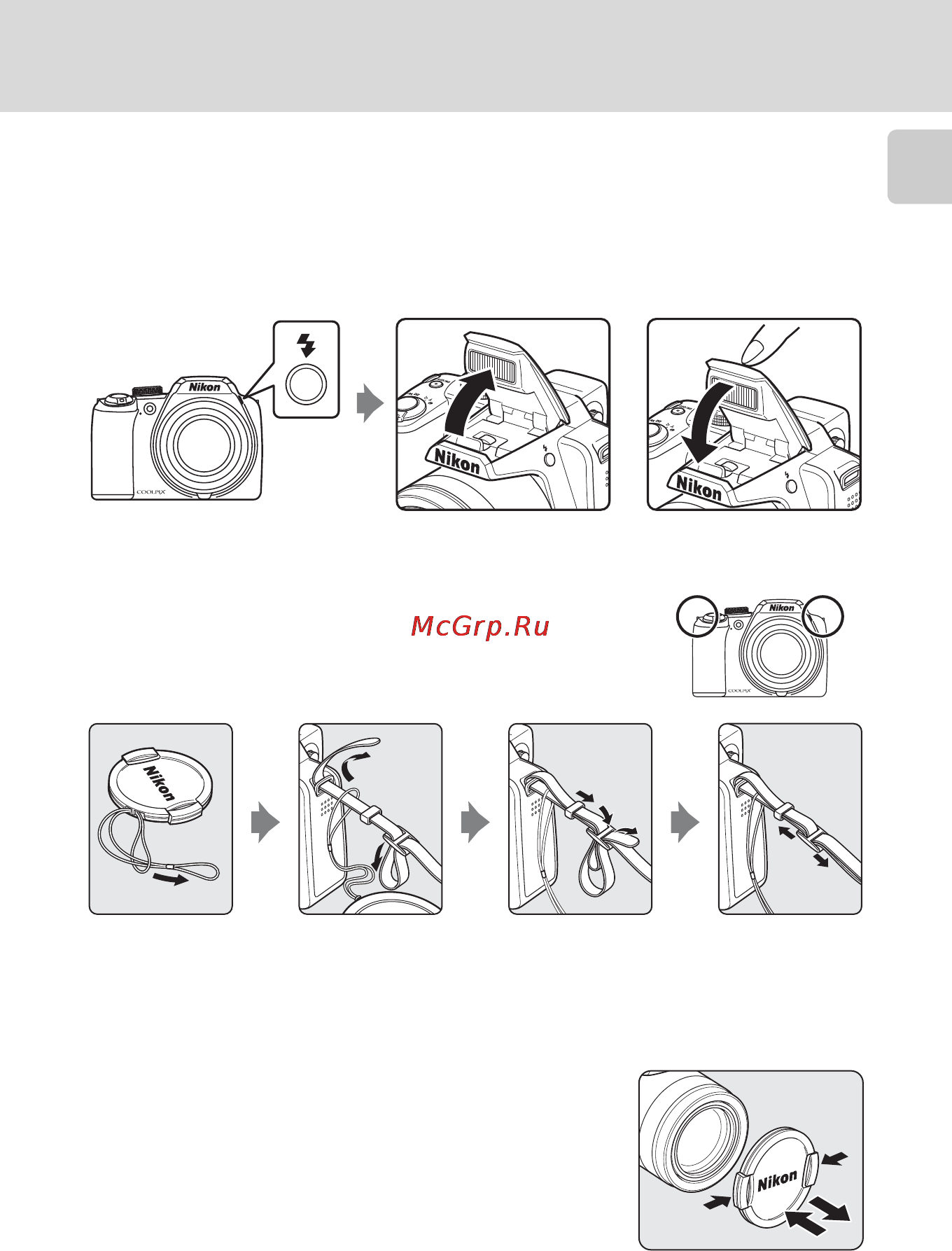 Nikon Coolpix P90 Black [19/192] Поднятие и опускание встроенной вспышки
