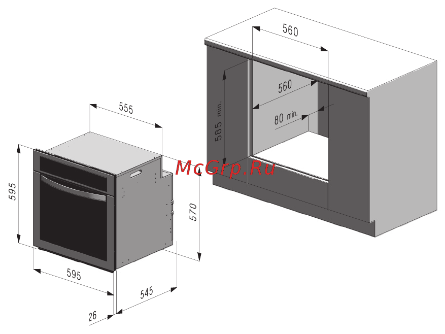 Freggia OEME45X [40/48] Инструкции по установке духового шкафа в кухонную мебель