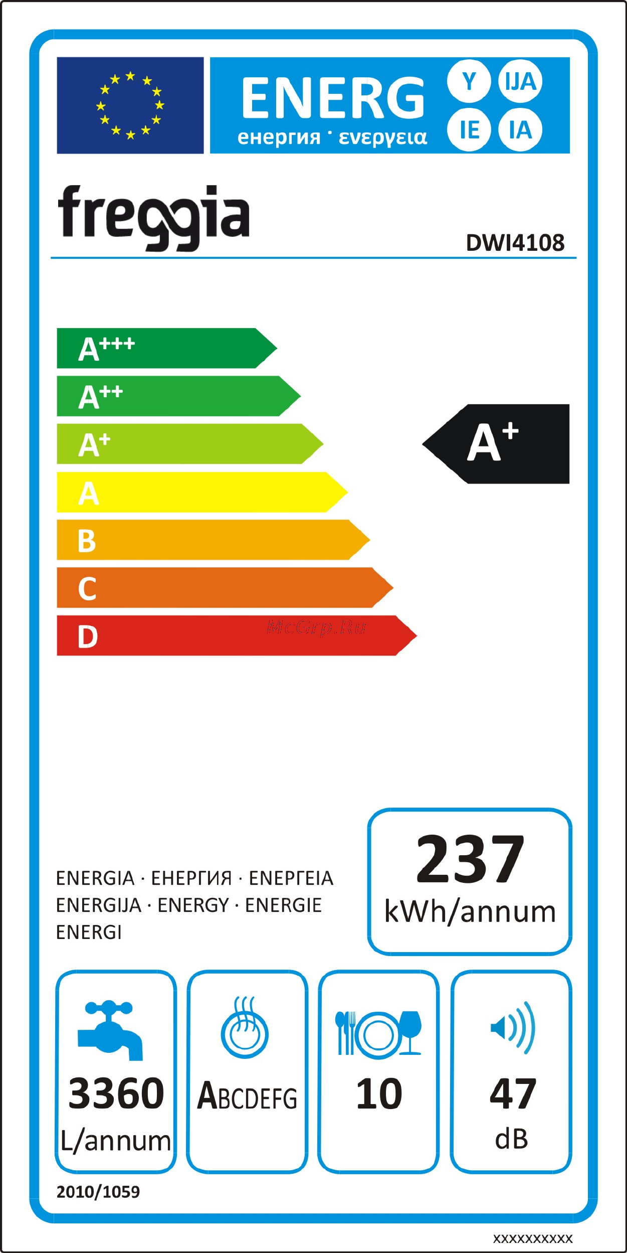 Freggia DWI4108 Энергетическая этикетка онлайн