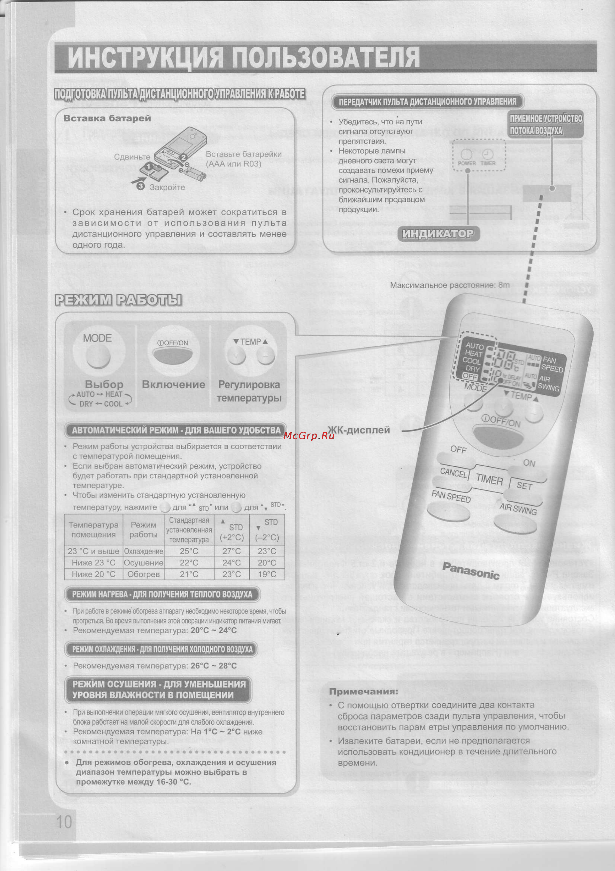 Panasonic CSE9GKDW [4/16] Bьtбoр включeниe peryлиpoвкa