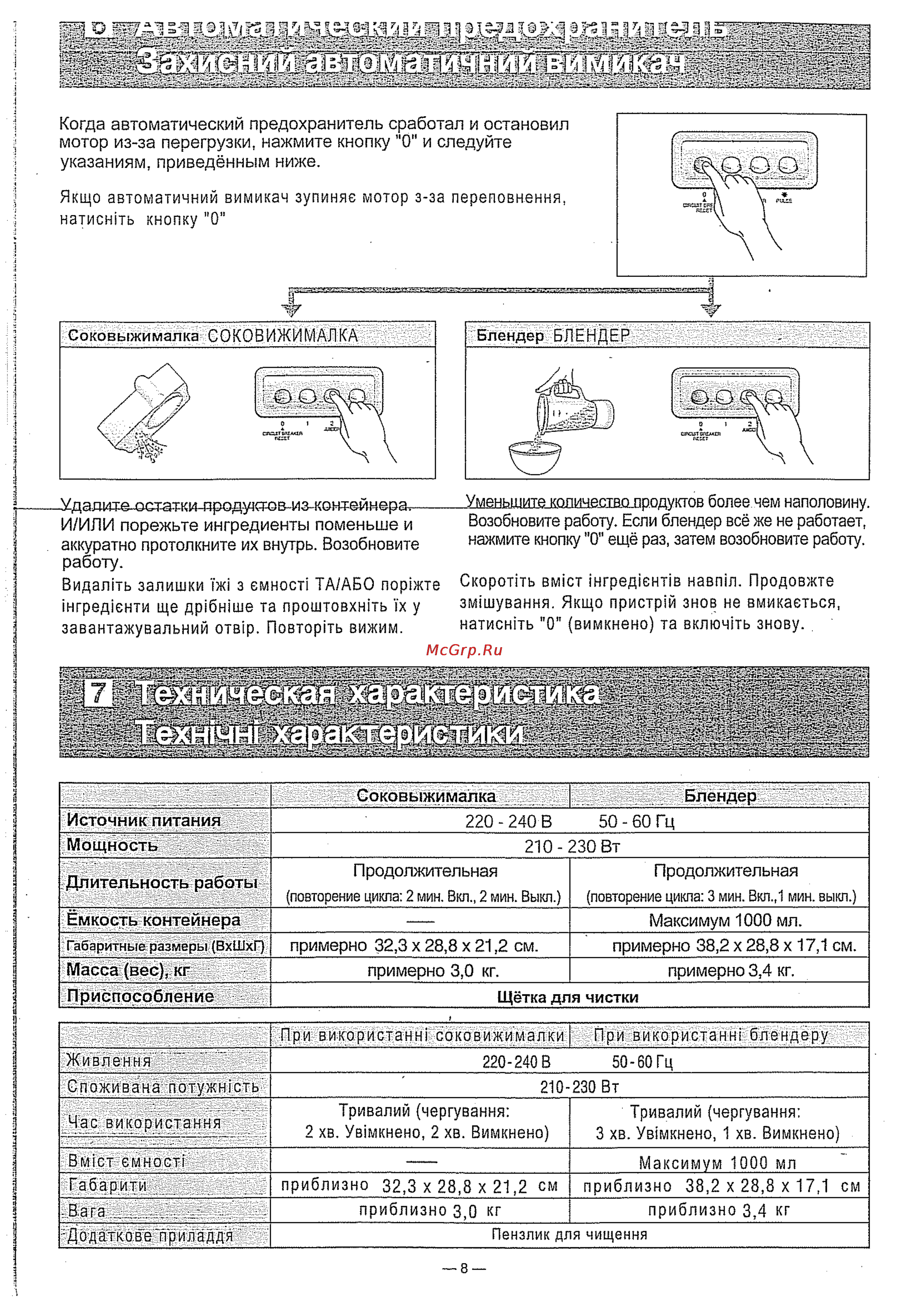 Panasonic MJW171 PWTQ [9/12] Ёмкость контейнера