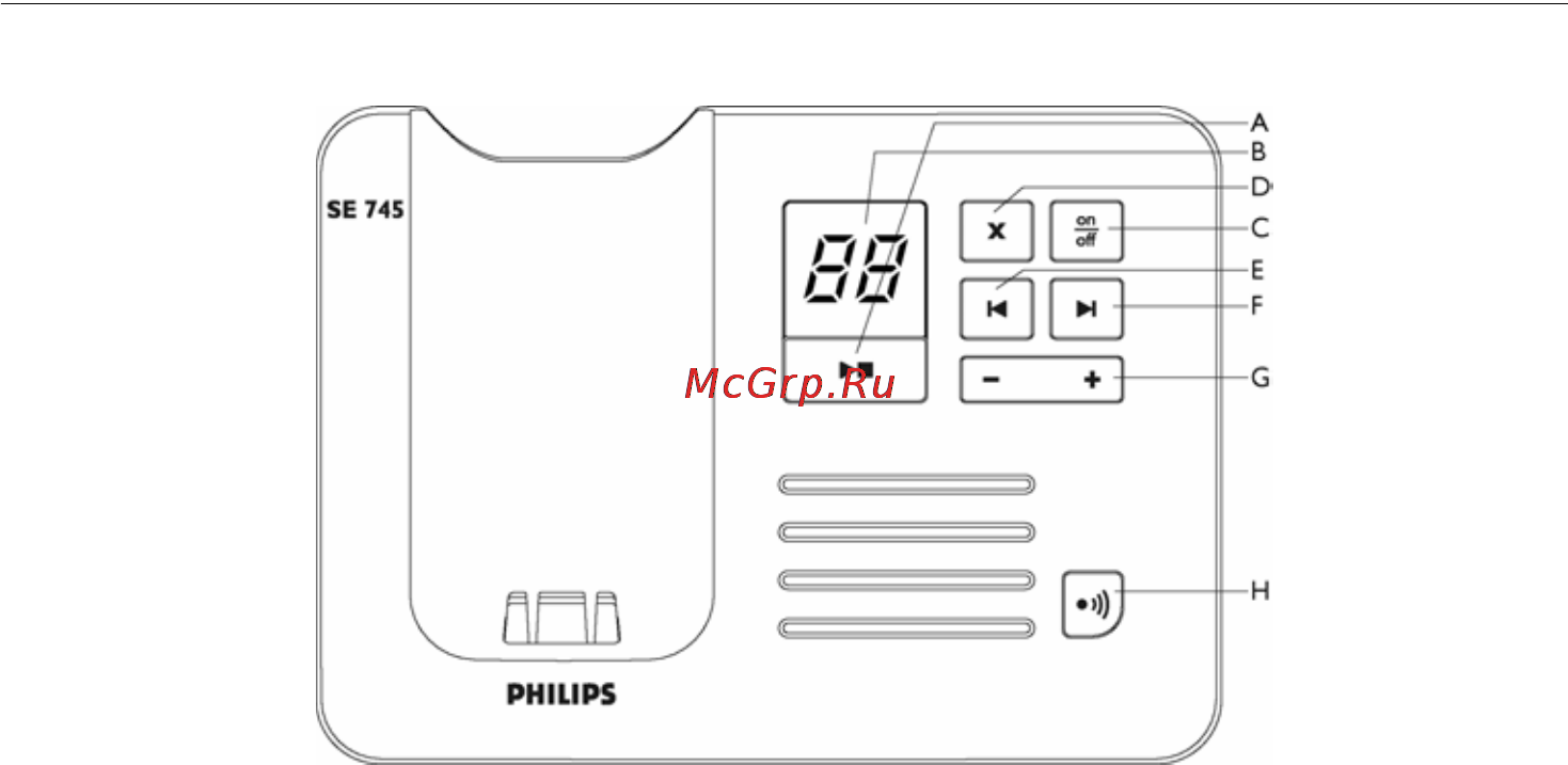 Philips SE7451B/51 [14/68] Îïèñàíèå áàçîâîé ñòàíöèè