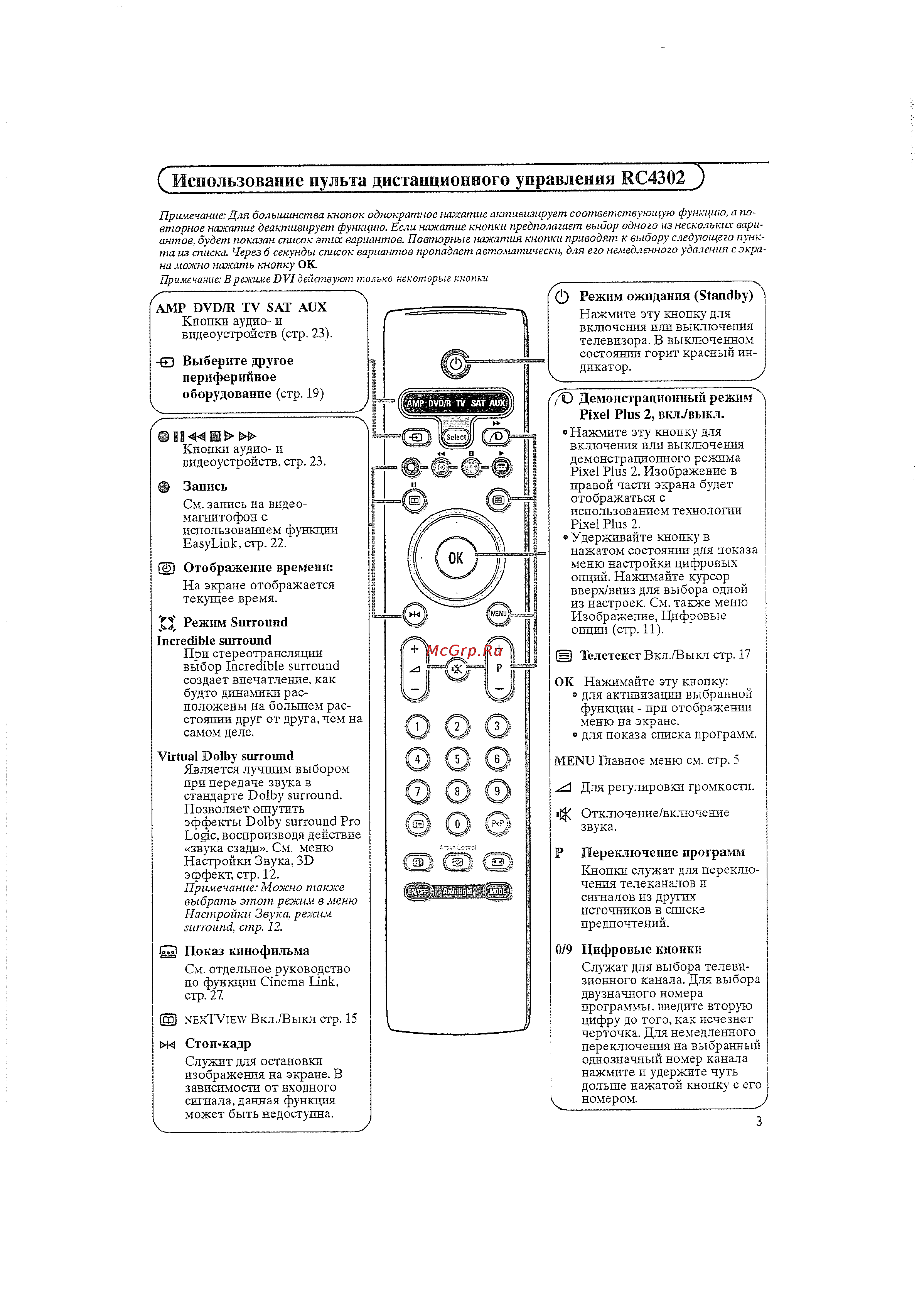 Philips 42 PF 9986/12 [7/38] Спользование пульта дистанционного управления rc4302