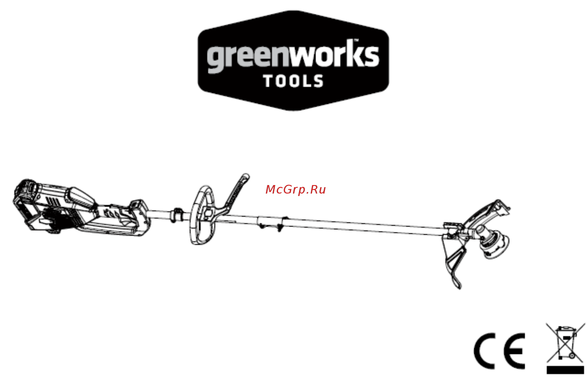 Greenworks GD40BC 1301507 без аккумулятора и з/у Инструкция онлайн