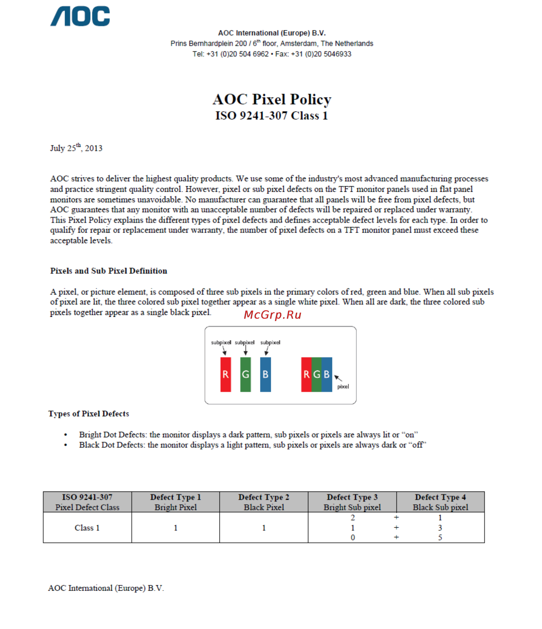 AOC G2770PF [77/79] Aoc pixel policy iso 9241 307 class 1