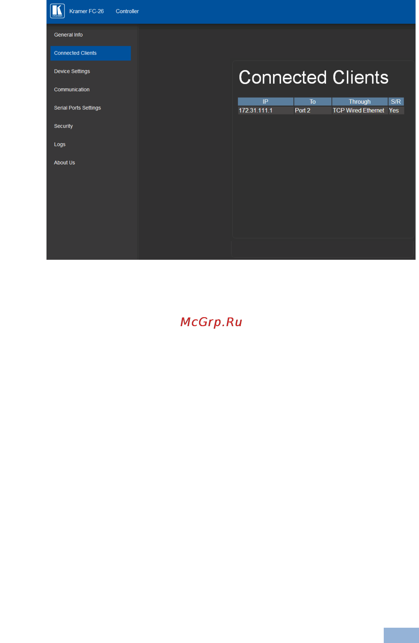 Kramer FC-26 [26/68] Device settings page