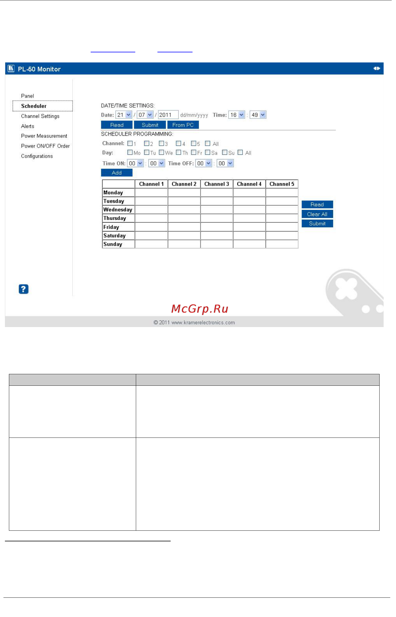 Kramer PL-50 [20/52] The scheduler screen