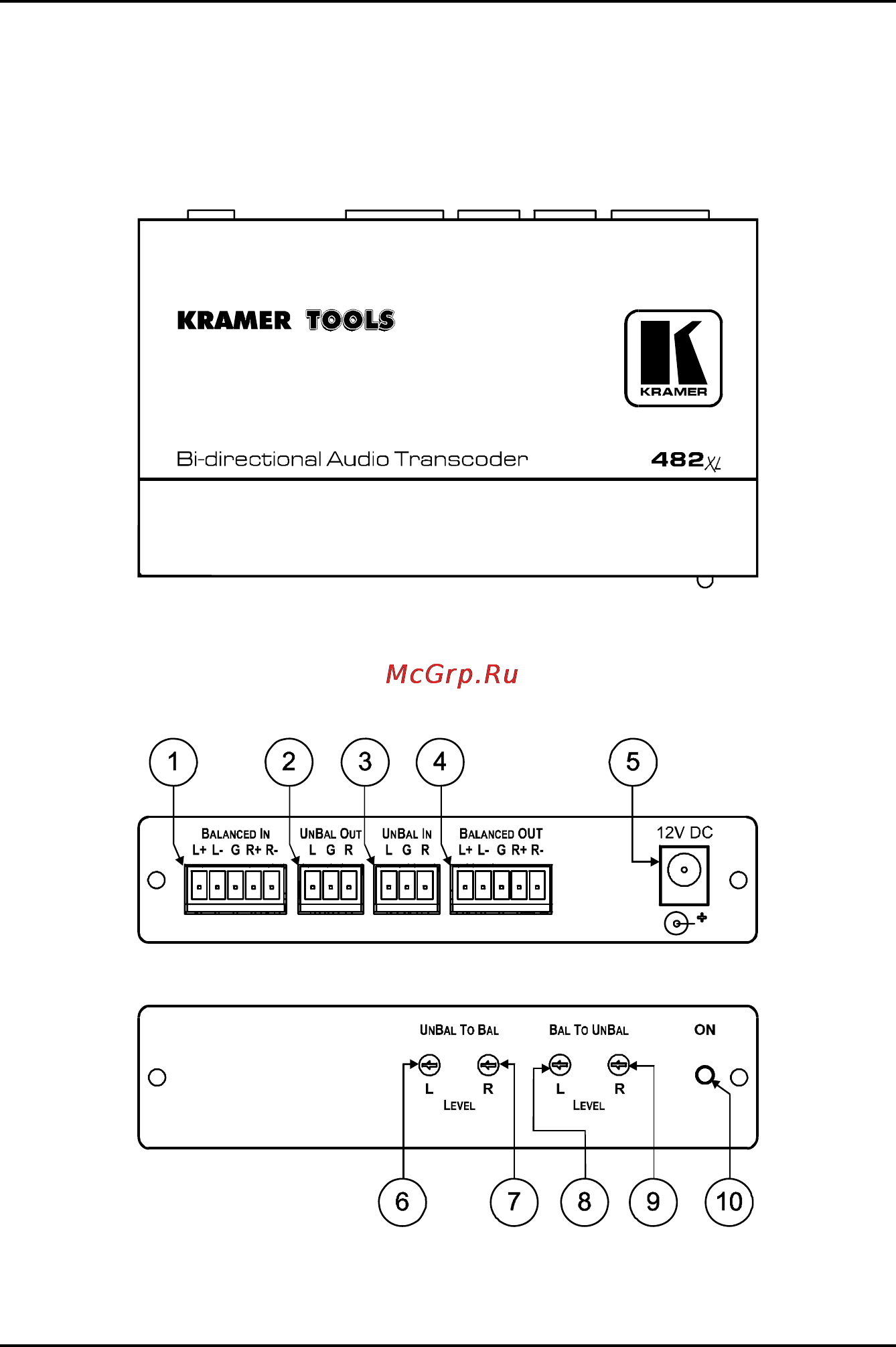 Kramer 482xl [6/12] Органы управления и разъемы