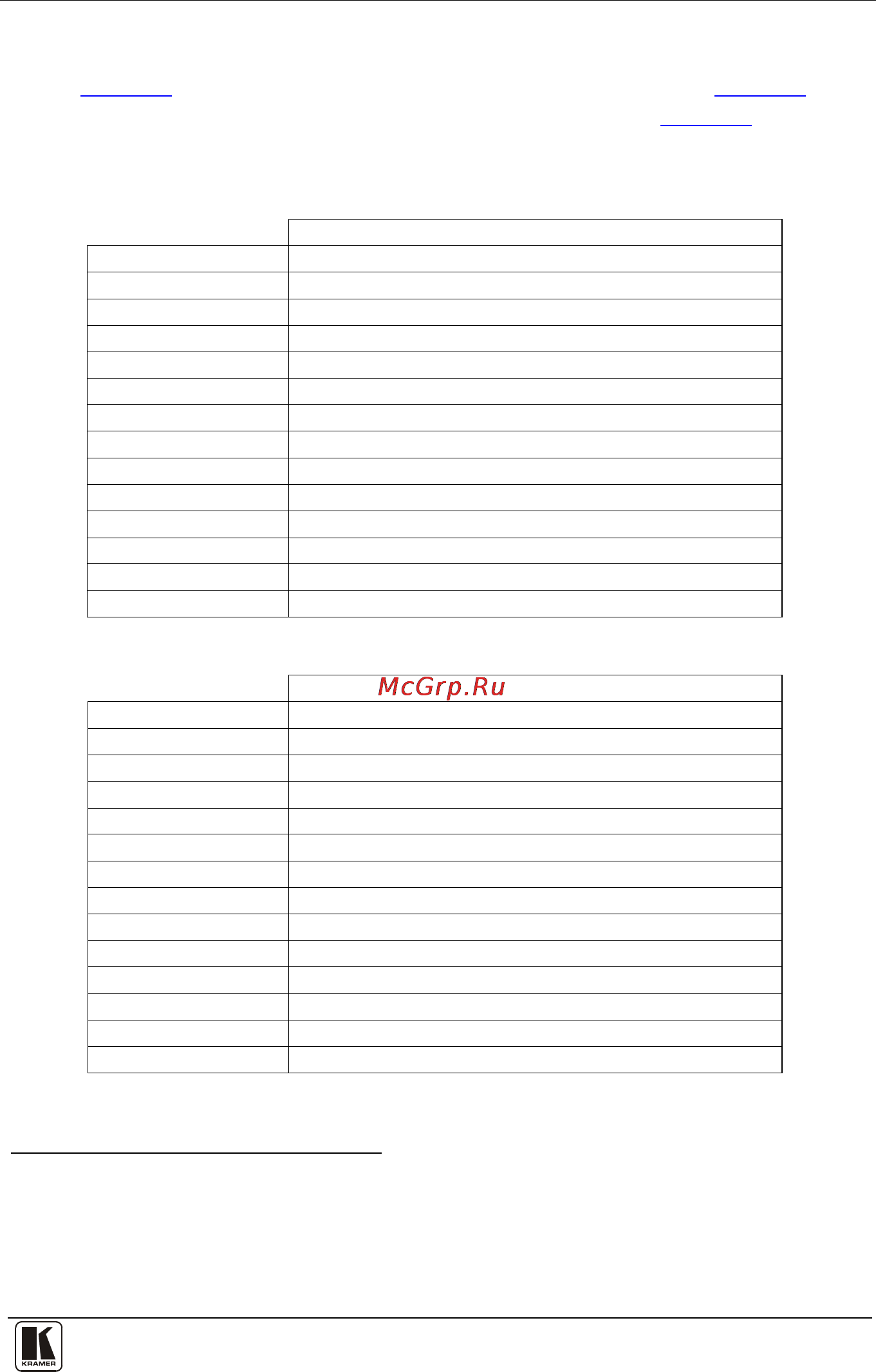 Kramer TP-104HD [30/33] Table 14 includes the technical specifications of the tp 104 table 15 includes the technical specifications of the tp 105 and table 16 includes the technical specifications of...