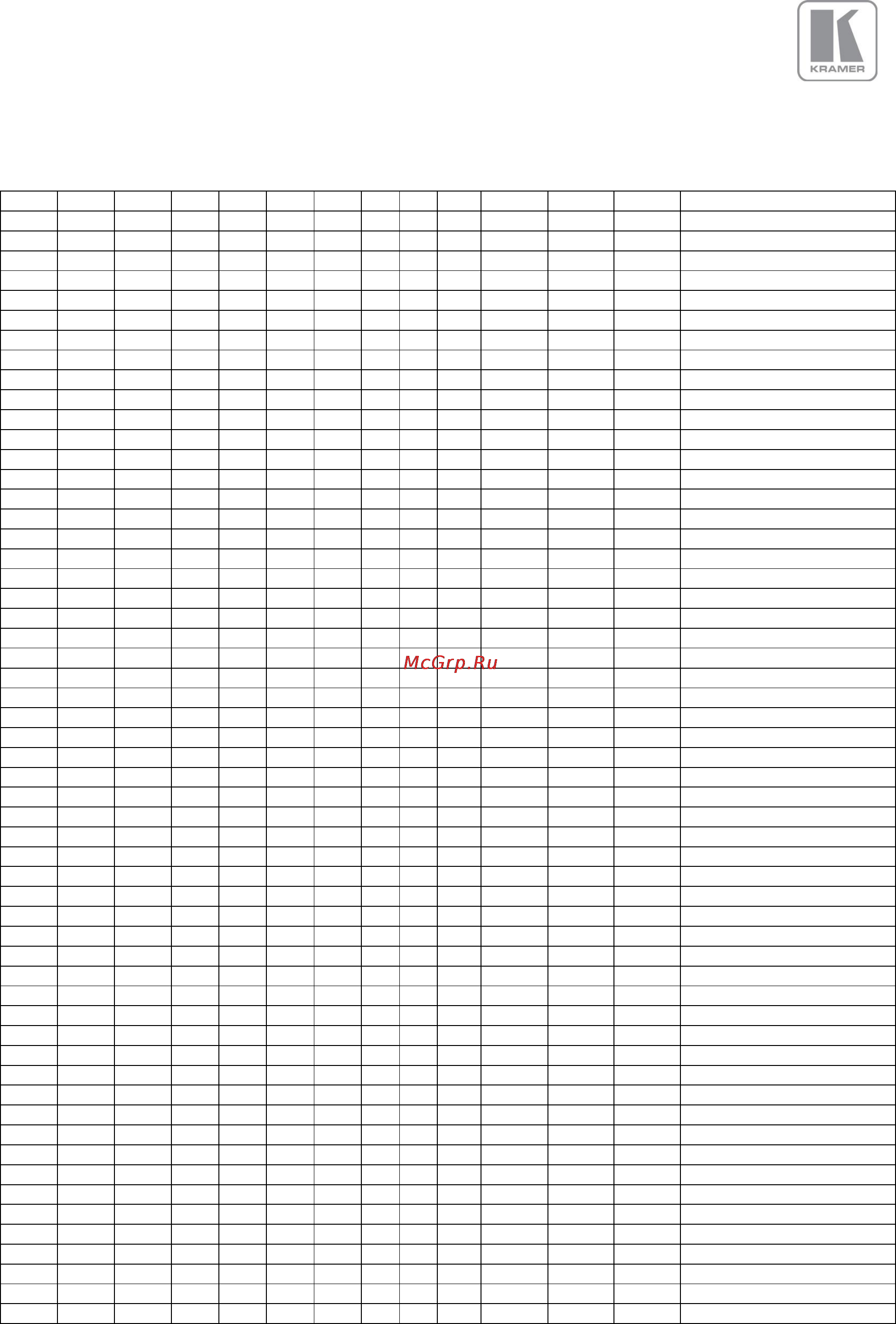 Kramer VP-796 [14/38] The following output modes can be set up hfp vfp horizontal vertical front porch hbp vbp horizontal vertical front porch hs vs horizontal vertical sync htot vtot horizontal vertical total pixels