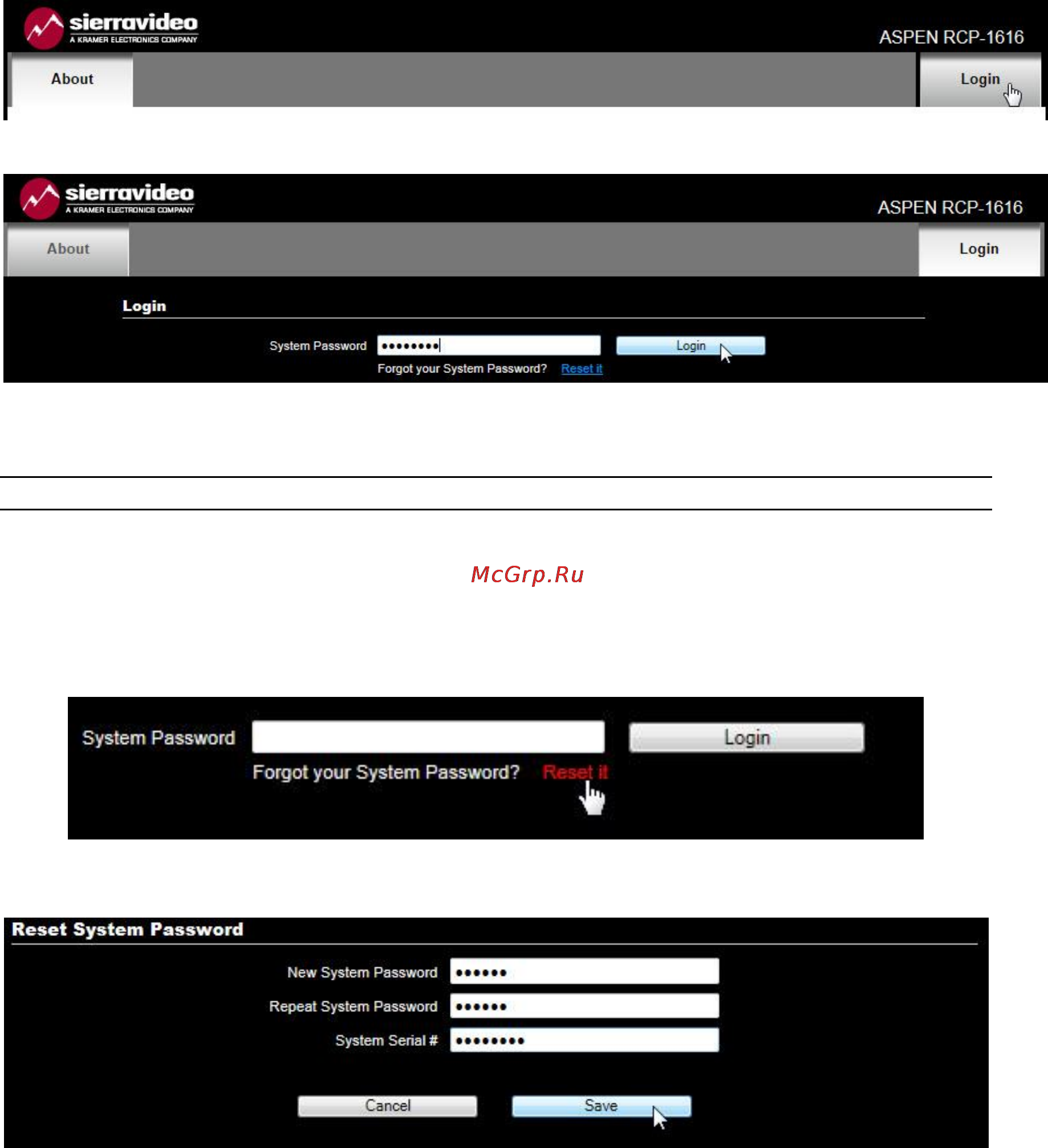 Kramer Aspen RCP-3232 [18/52] Changing password