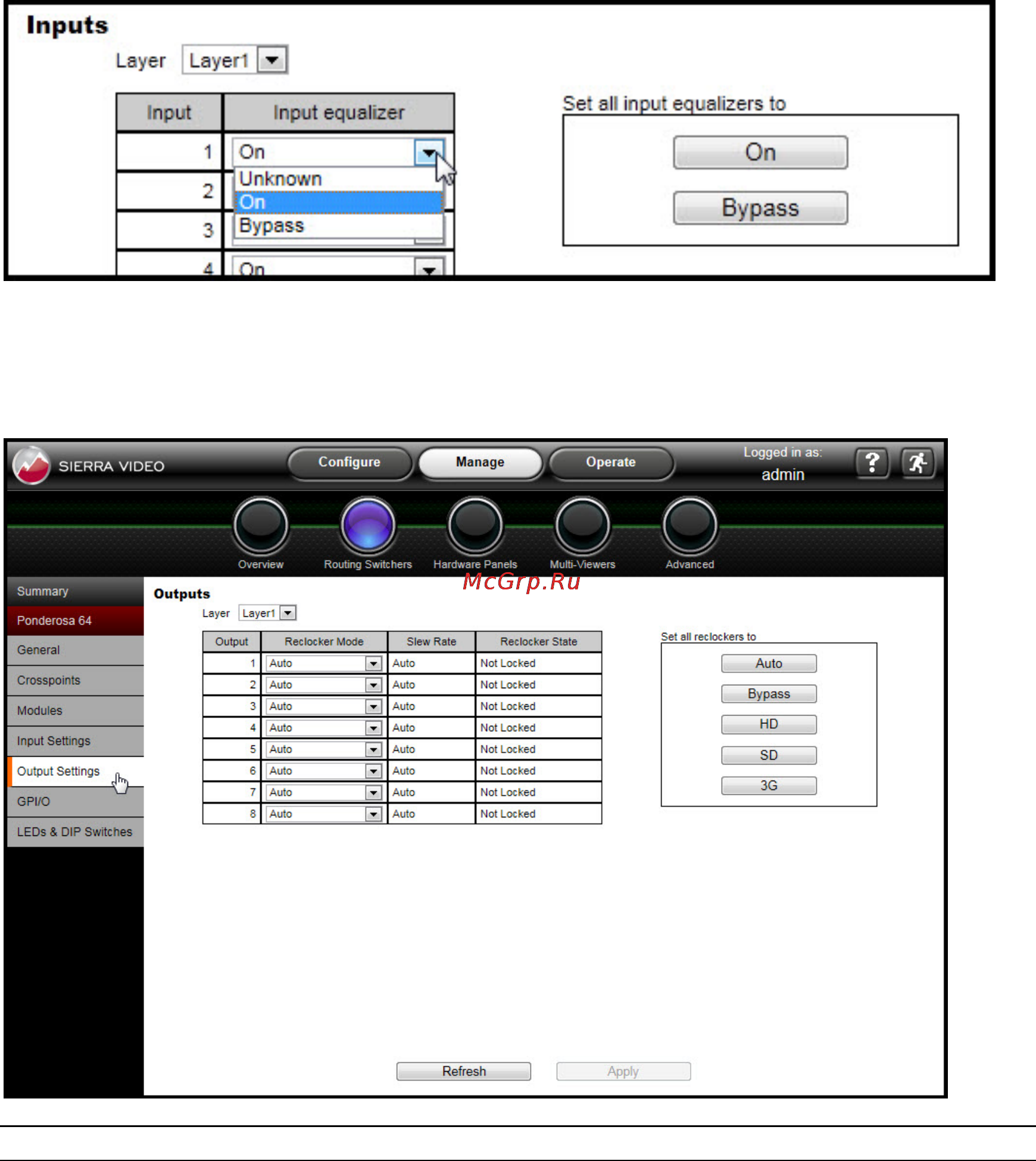 Kramer Sierra Ponderosa 6464HDR-64 [67/128] Output settings