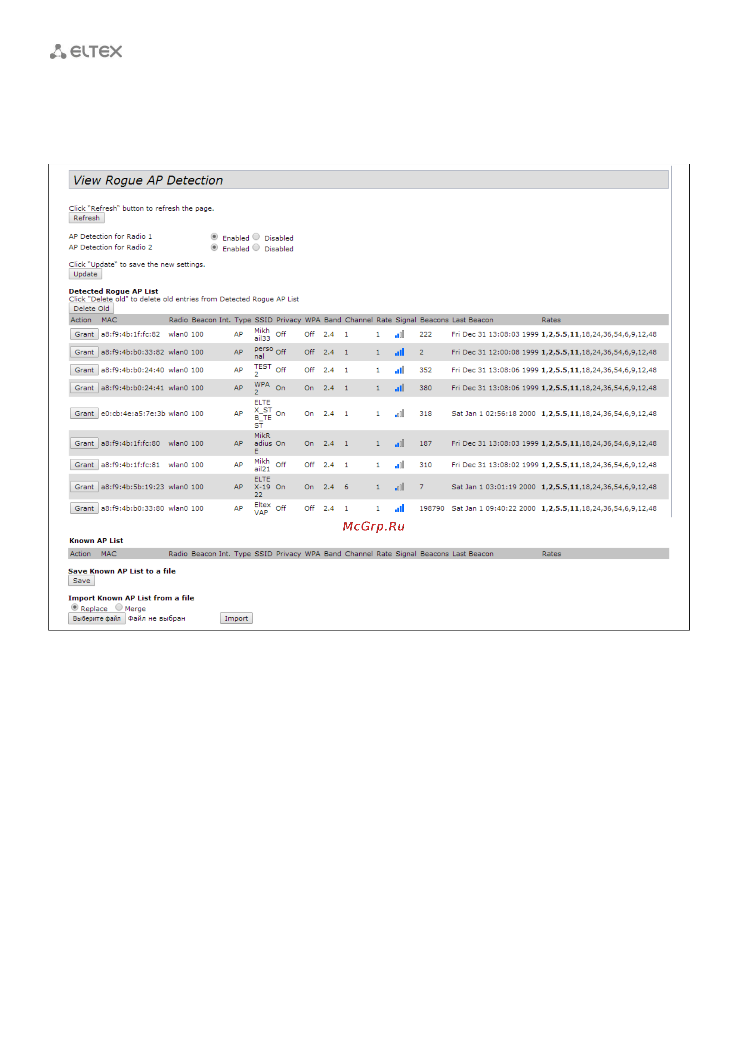 Eltex WOP-12AC [18/90] Подменю rogue ap detection
