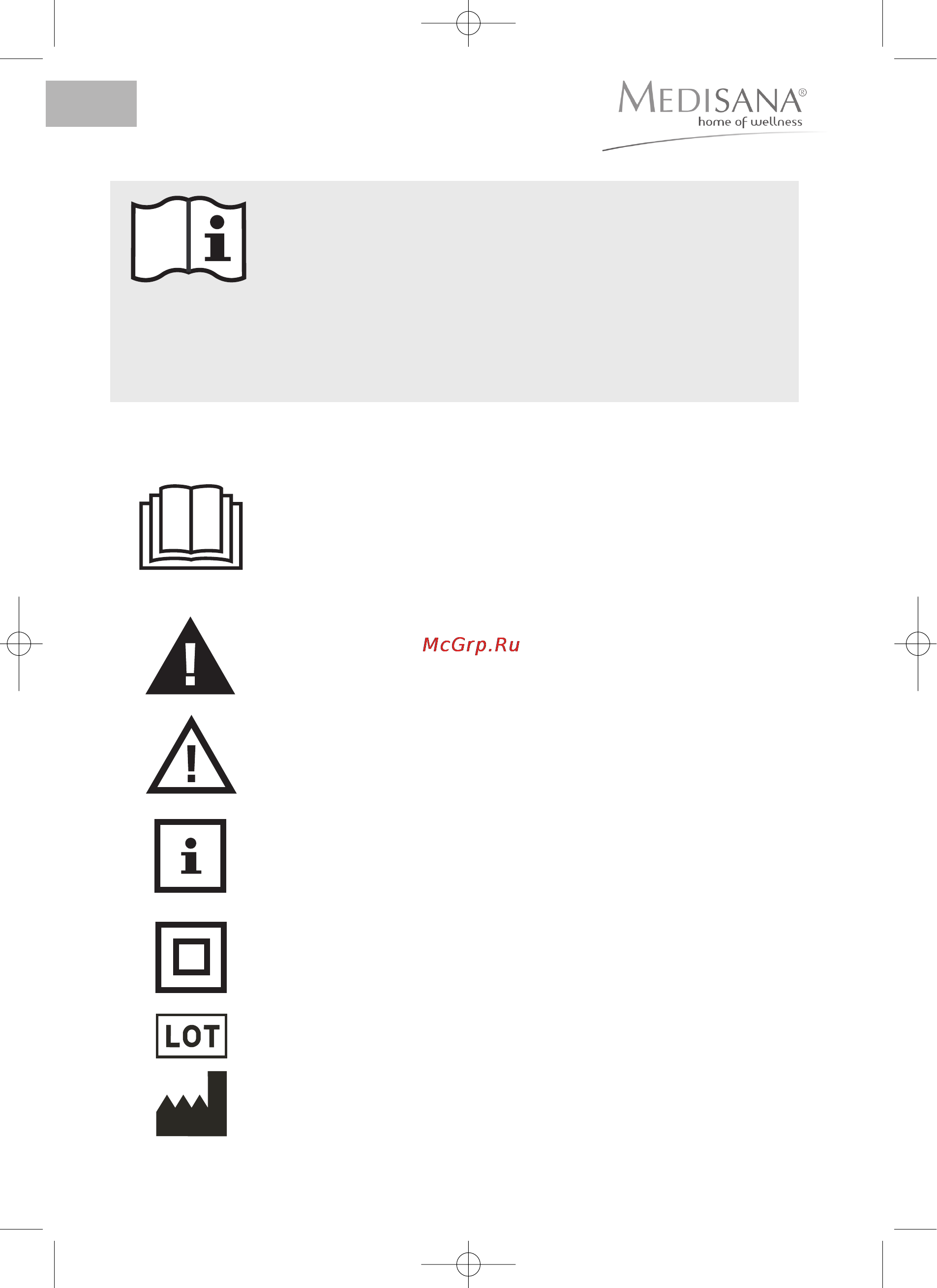 Medisana MCC [18/102] Important information
