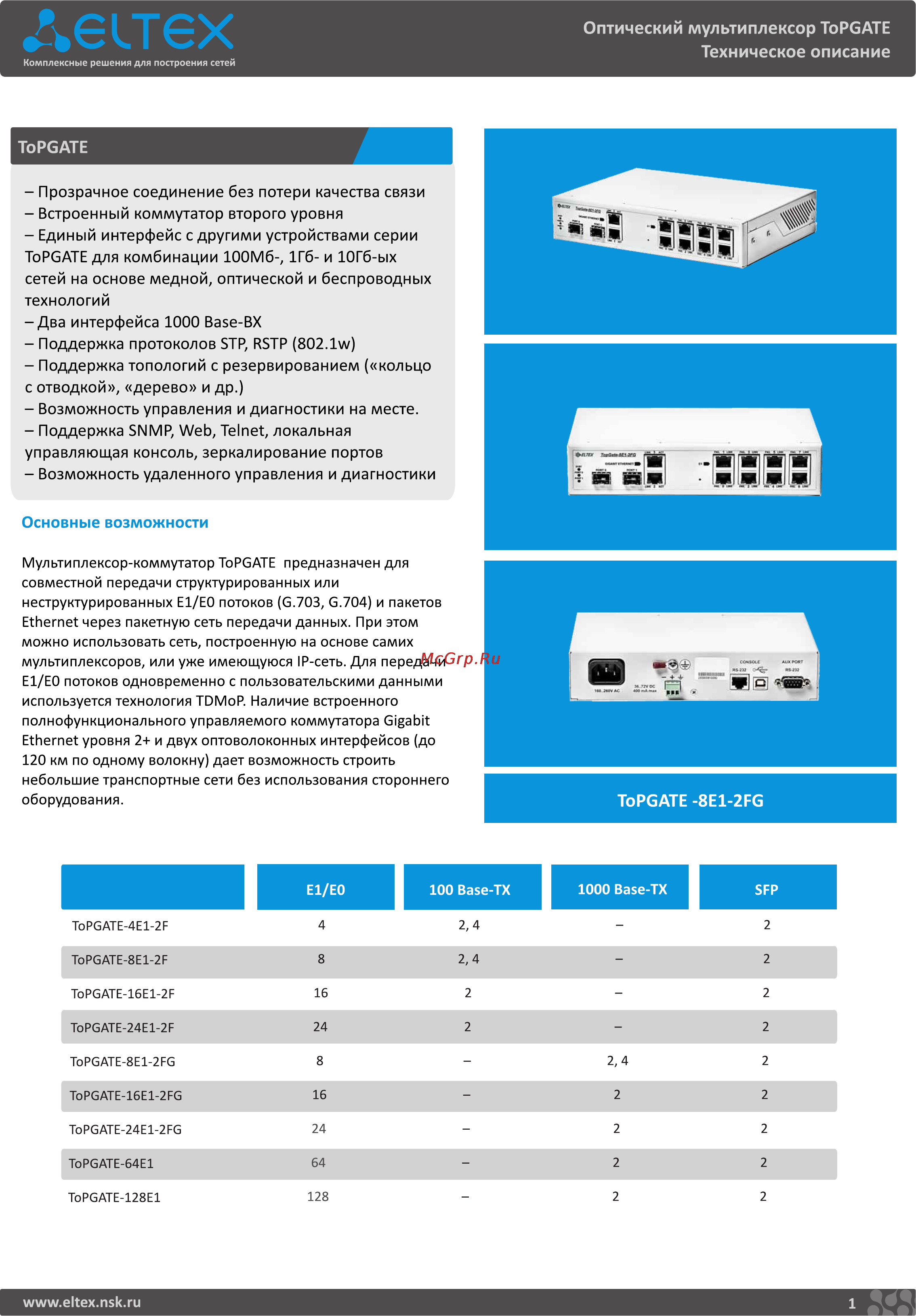 Eltex TOPGATE-4E1-2FG Краткое техническое описание онлайн