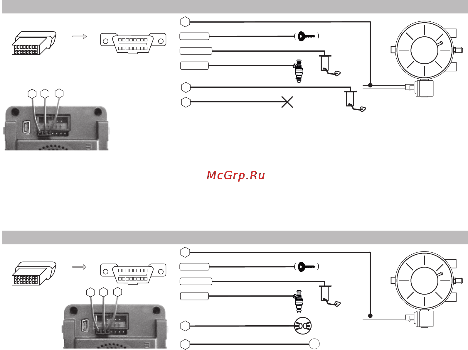 Multitronics C-580 [9/50] Схема подключения для режима газ бензин с использованием провода габариты