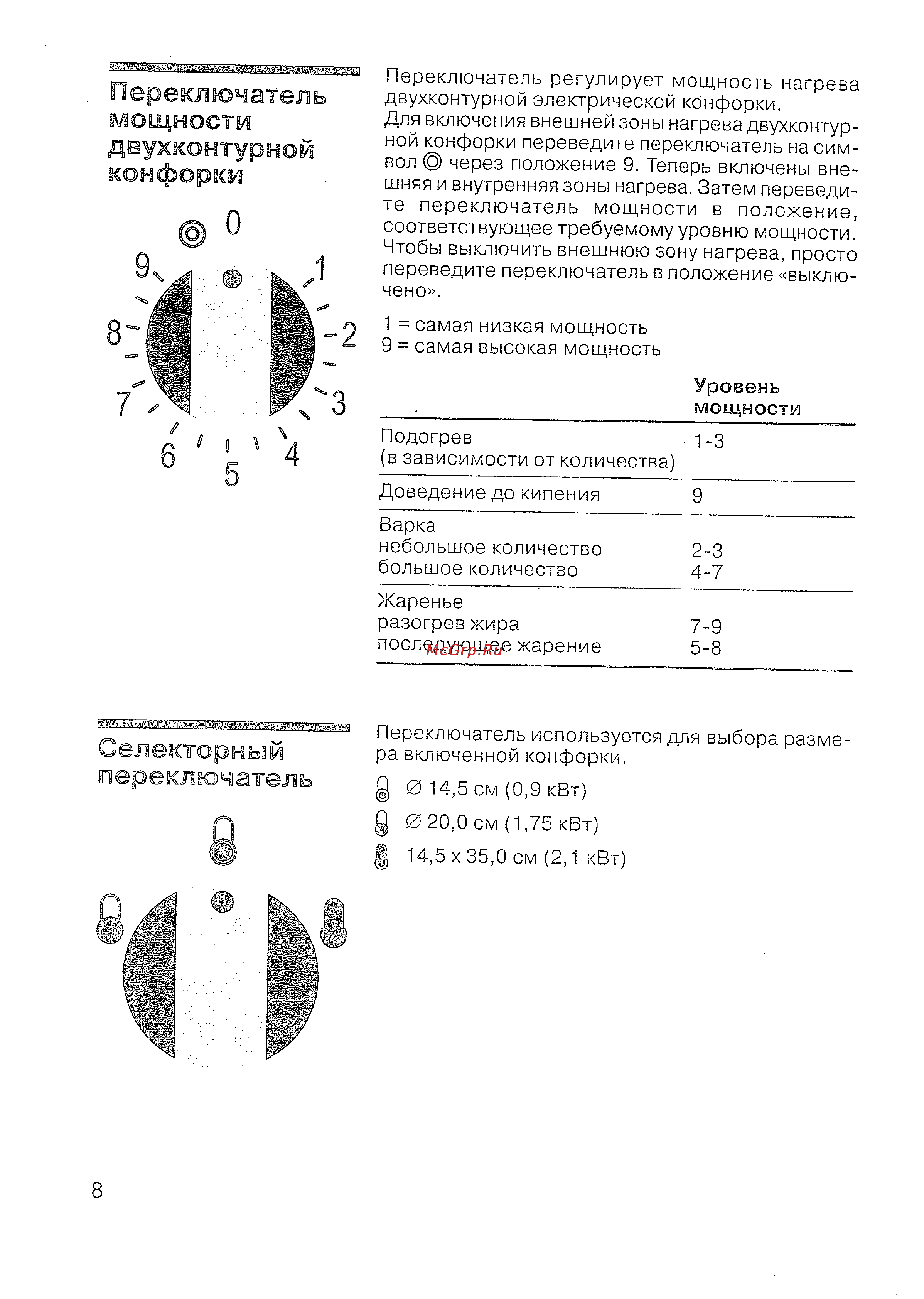 Siemens ET 512502 [9/18] Переключатель мощности двухконтурной конфорки