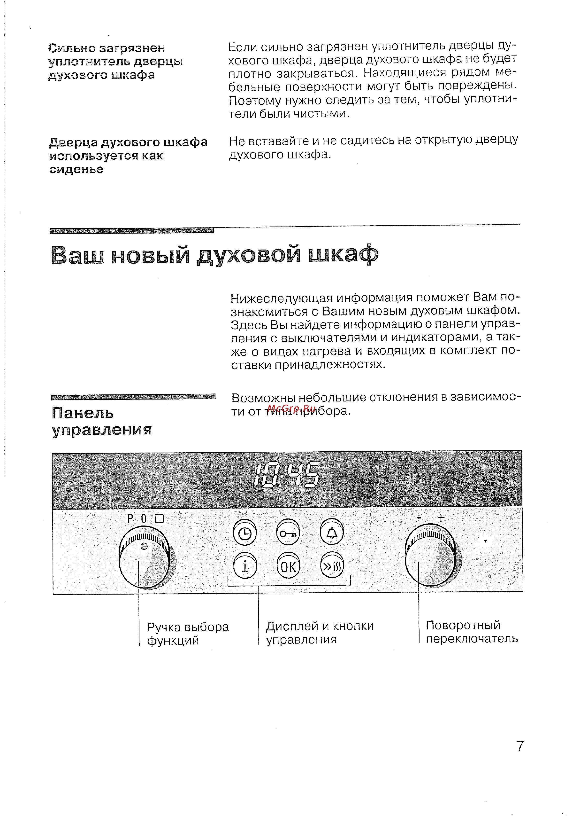 Siemens HB 780570 [8/98] Панель управления