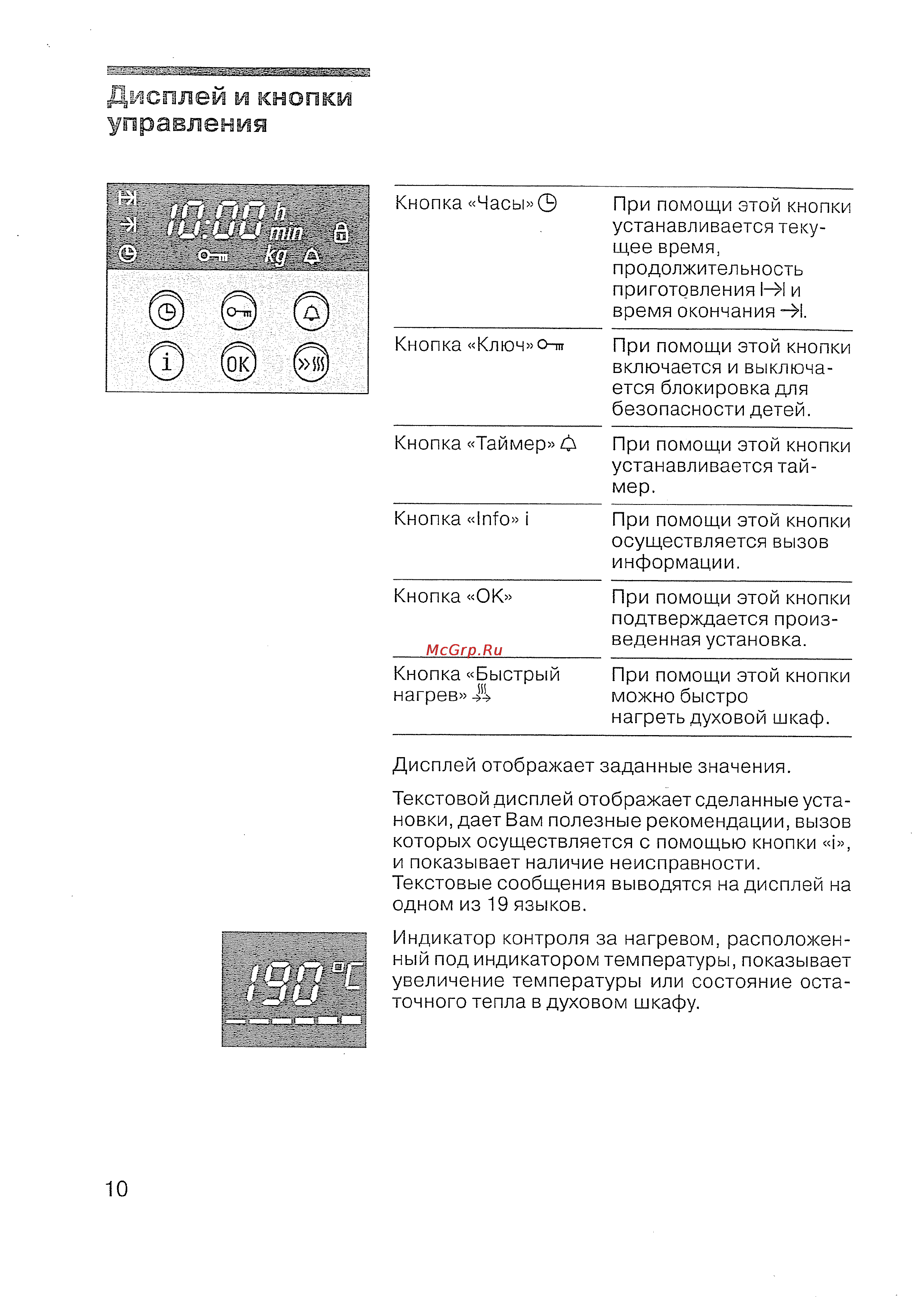 Siemens HB 780670 [11/98] Дисплей и кнопки управления