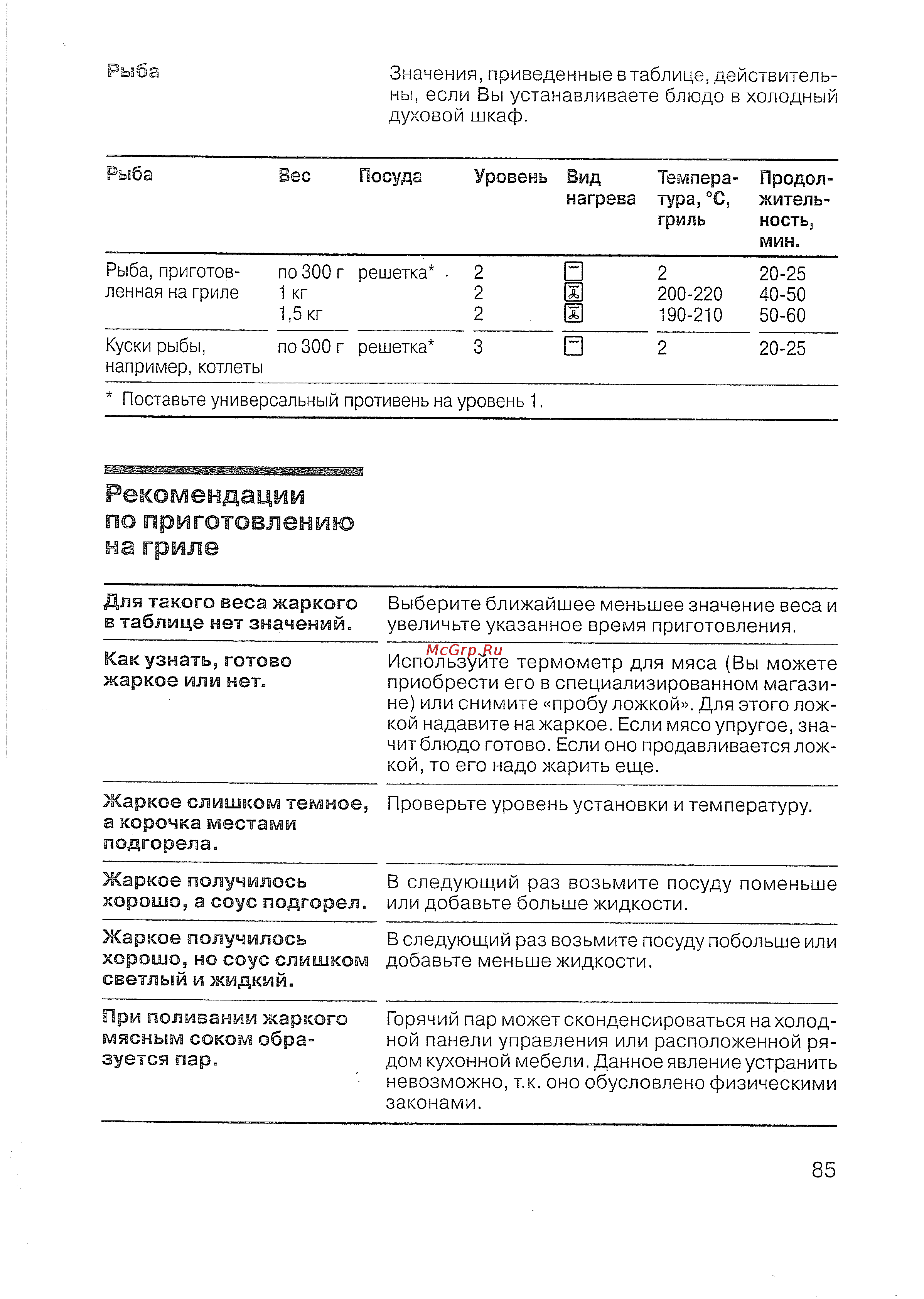 Siemens HB 780670 [82/98] Рекомендации по приготовлению на гриле