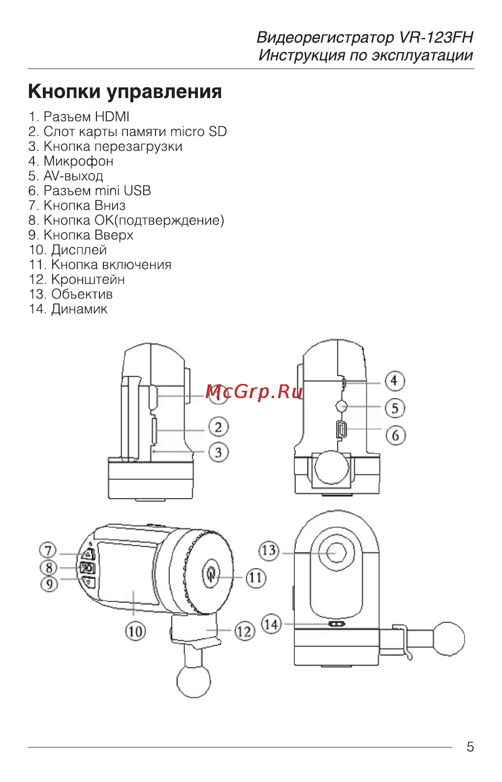 AVS VR-123FH [5/12] Кнопки управления