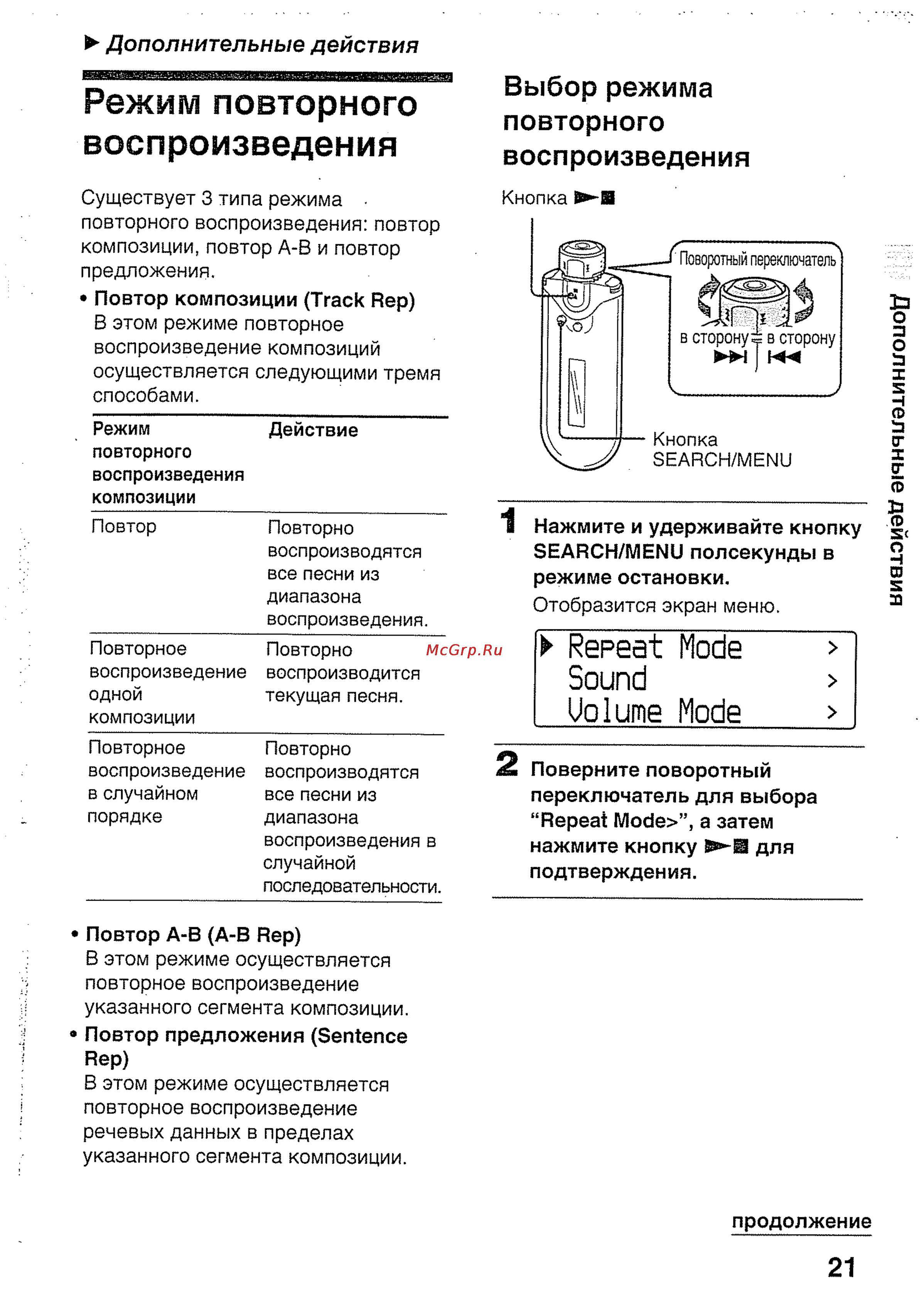 Sony NW-E403/L [21/56] Режим повторного воспроизведения