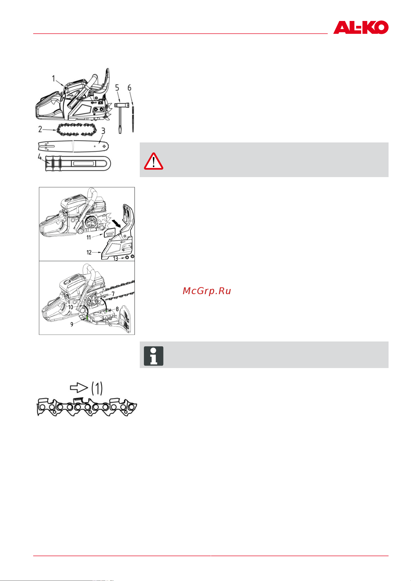 Al-Ko BKS 4540 113335 [35/480] Installing guide bar and saw chain