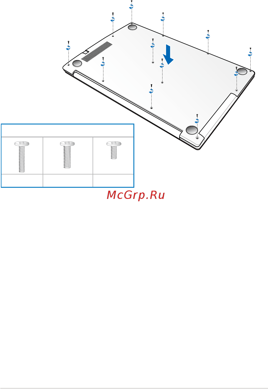 Asus K551LB, 90NB02A2-M03010 [105/138] Replace and secure the back cover with the screws you removed earlier refer below for the proper placement of screws