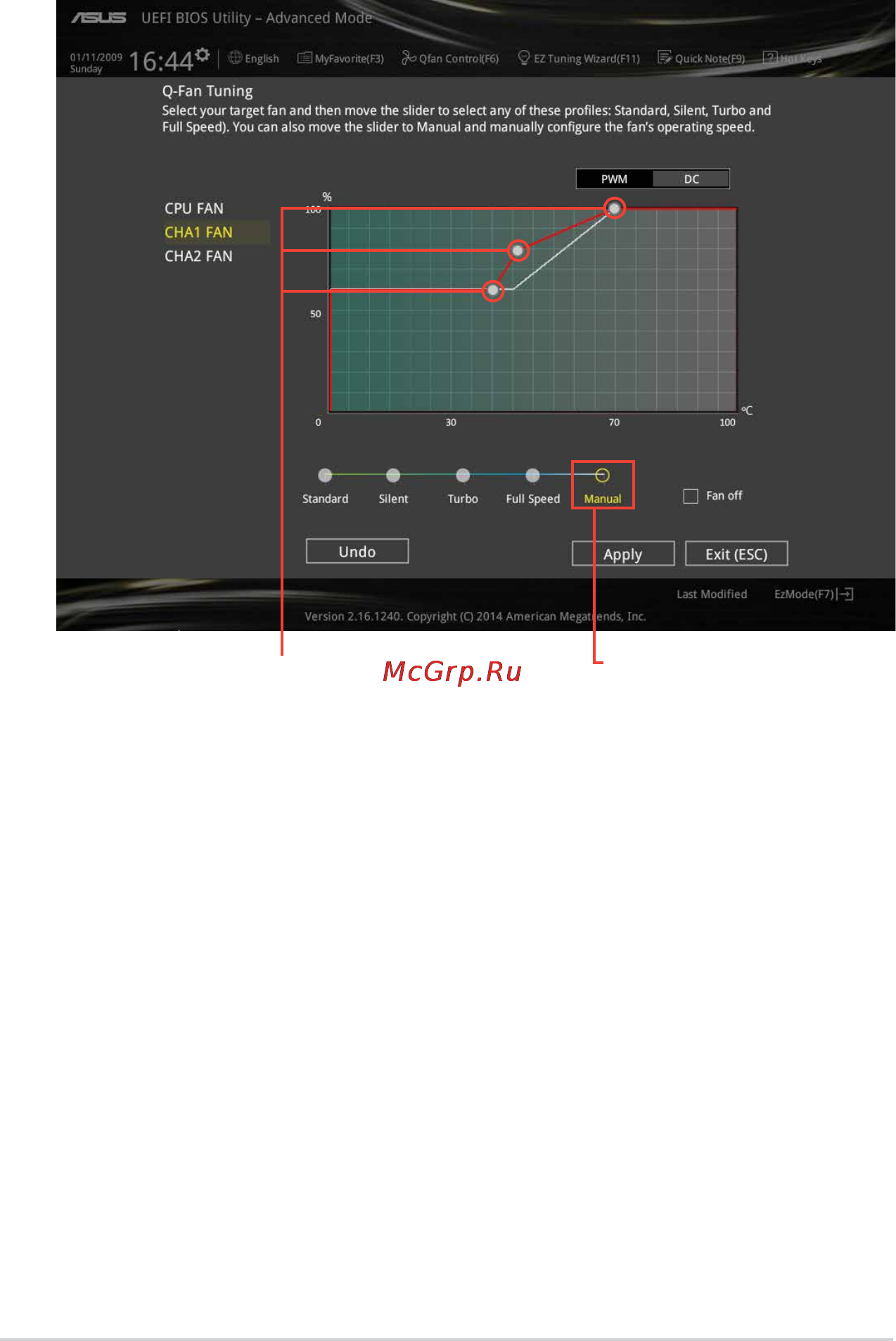 Asus z97-k [46/90] Configuring fans manually