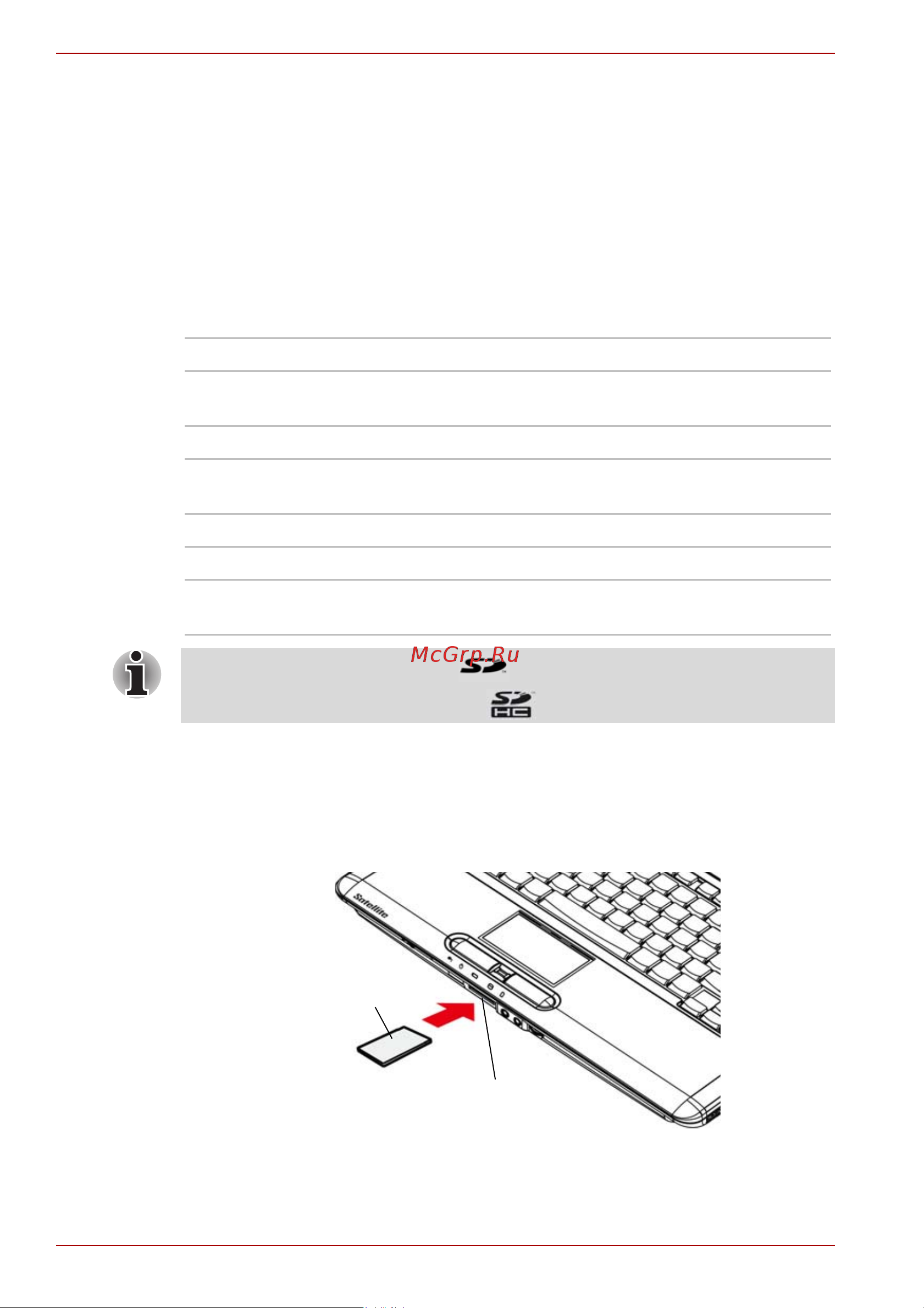 Toshiba Satellite A300-22X [162/240] Установка карт памяти типа sd sdhc ms ms pro mmc xd