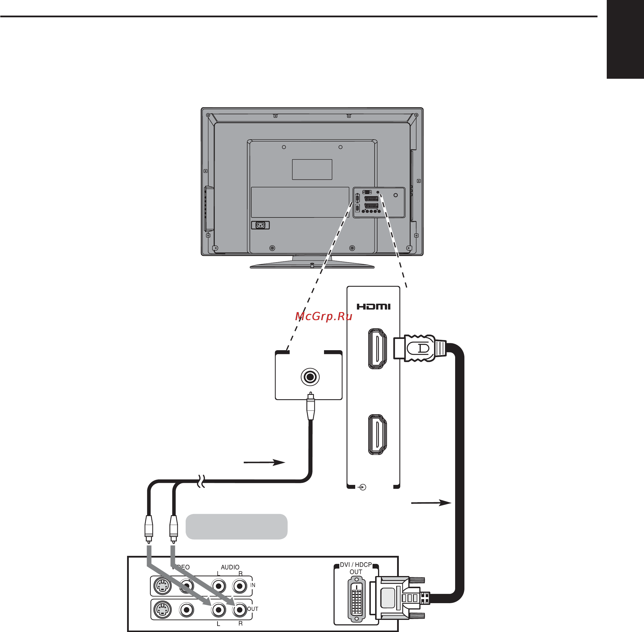 Toshiba 22 AV605 PR [12/39] Аудиокабель для подсоединения устройства hdmi к телевизору не прилагается