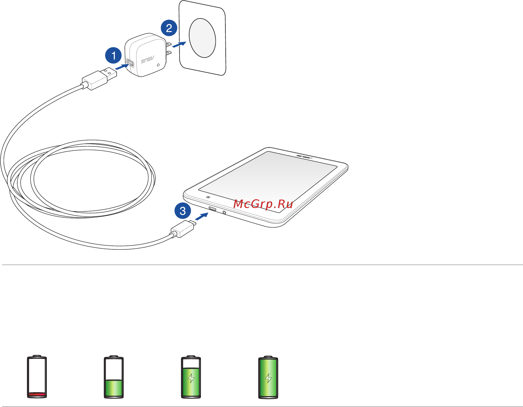 Asus memo pad 7 me176сx 8gb red [20/150] Connect the micro usb cable to the ac power adapter