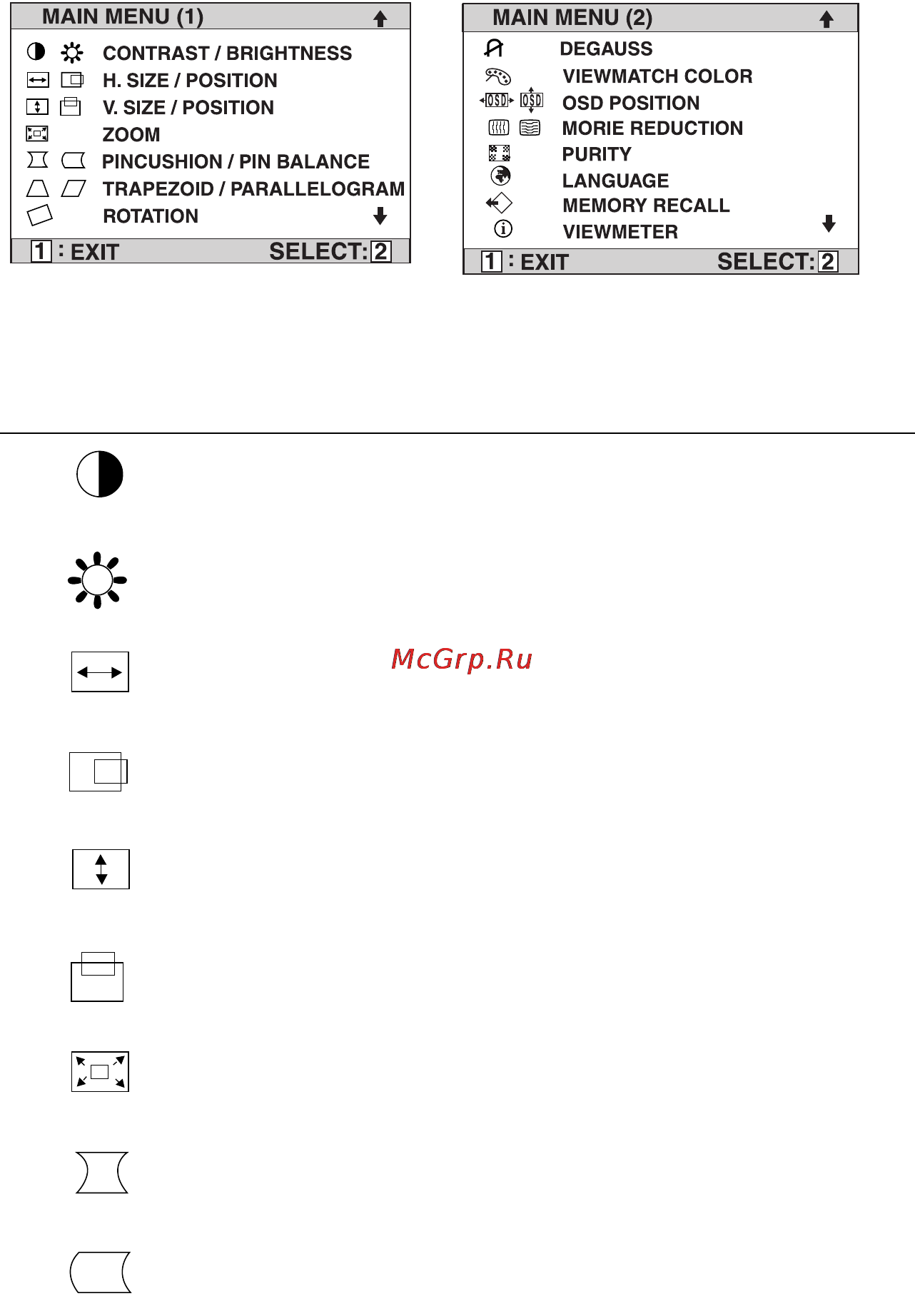 Viewsonic P70f [9/20] Main menu controls