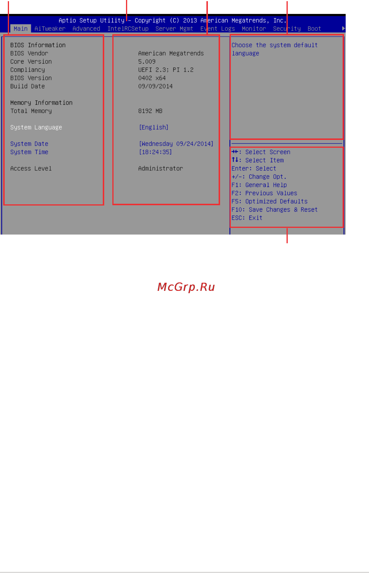 Asus ts700-e8-rs8 [95/210] Bios menu screen