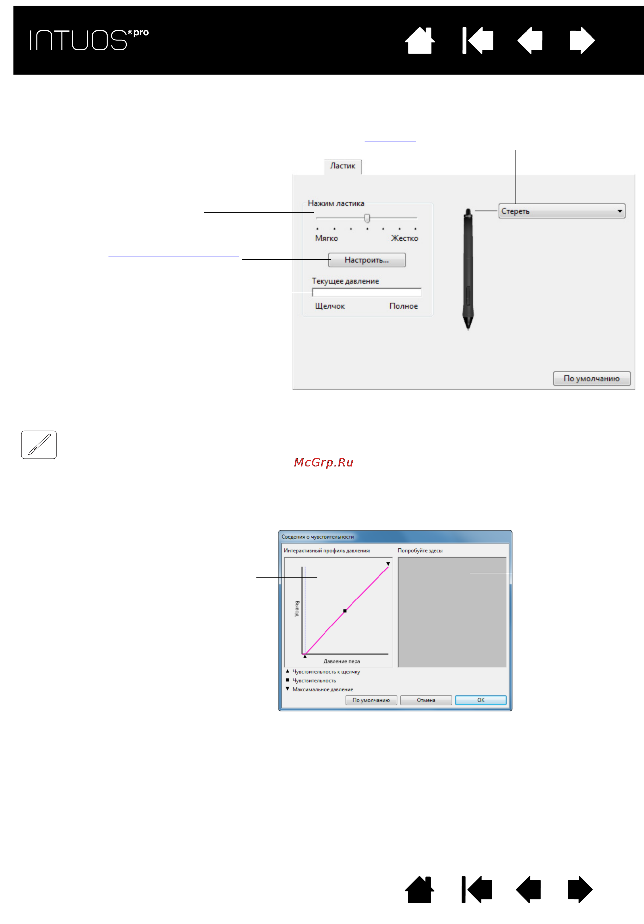 Wacom Intuos Pro Small (PTH-451-RUPL) [31/98] Расширенные настройки давления кончика пера и ластика