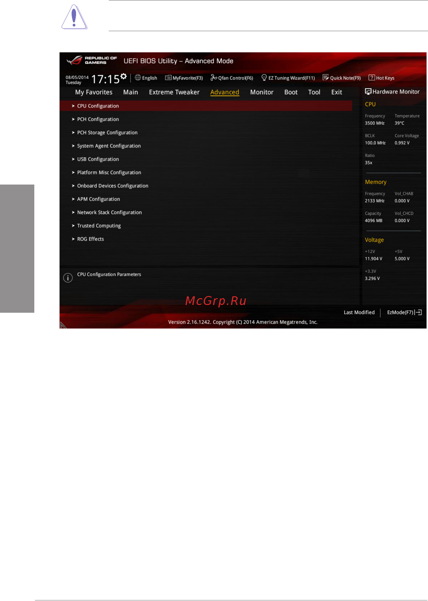Asus rog rampage v extreme/u3.1 [116/230] Advanced menu