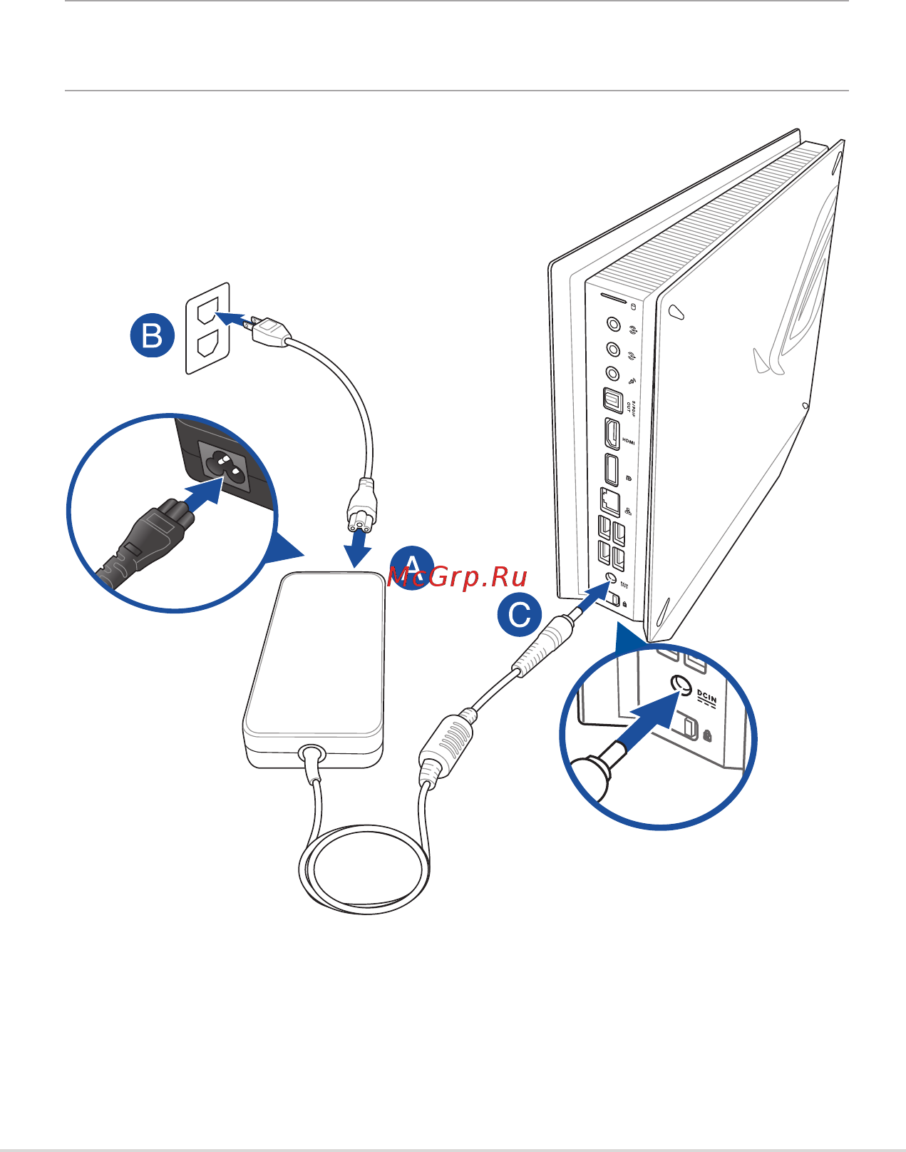 Asus rog gr6-r024m, 90ms00f1-m00240 [17/52] Connecting the ac power adapter