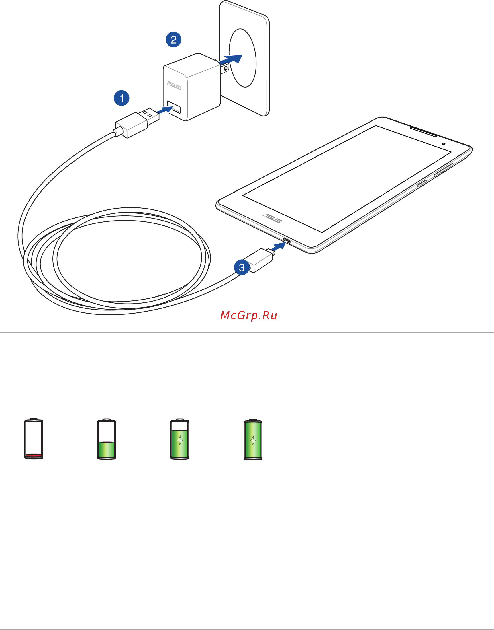 Asus ZenPad C 7.0 Z170CG 3G 16Gb,  90NP01Y1-M00760 [18/176] Connect the micro usb cable to the ac power adapter