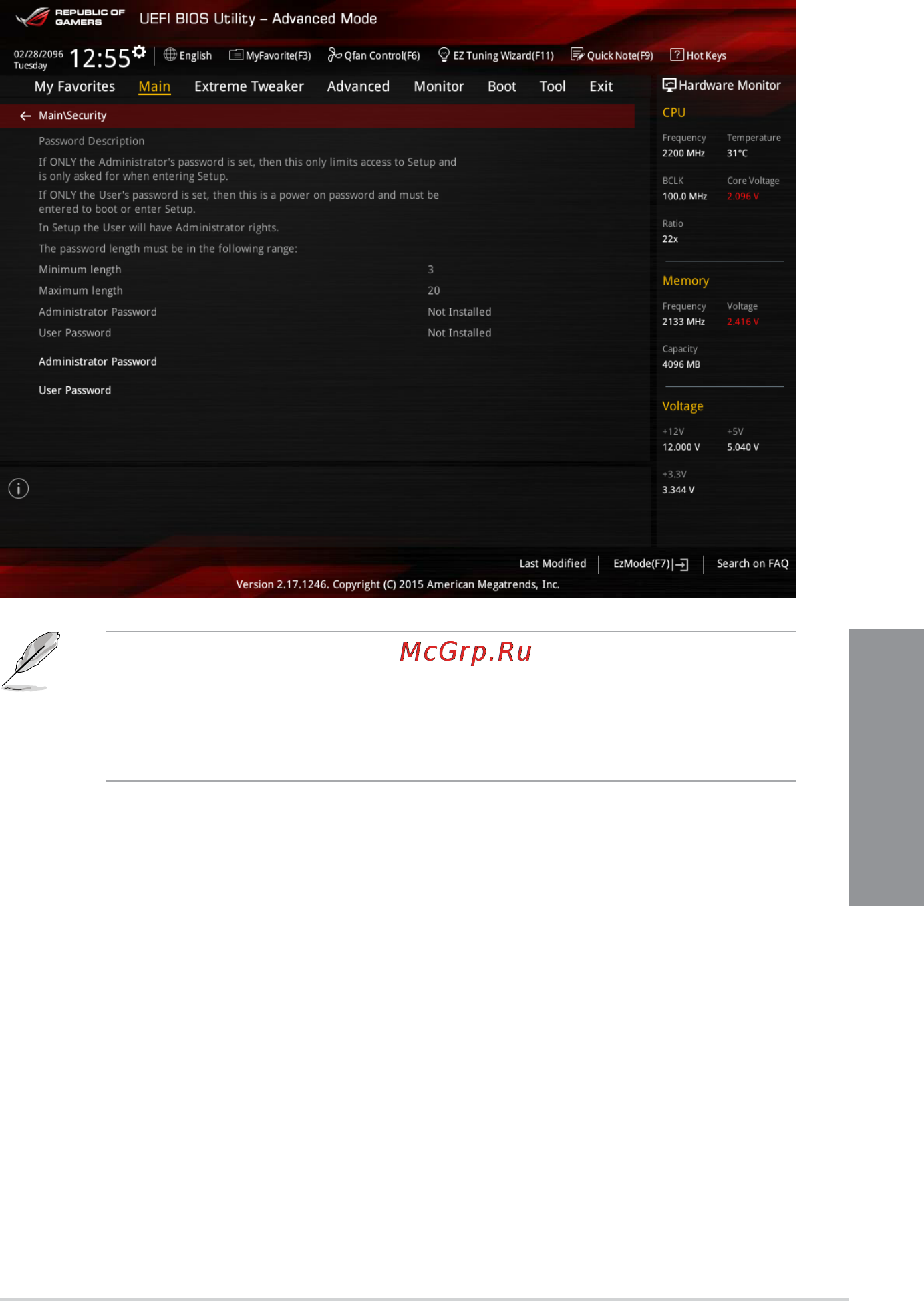 Asus rog maximus viii ranger [85/200] The security menu items allow you to change the system security settings