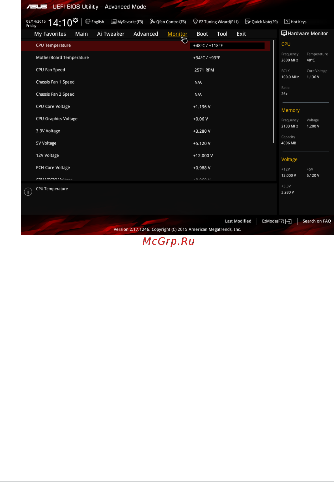 Asus z170i pro gaming [68/86] Cpu temperature mb temperature xxx c xxx f or ignore