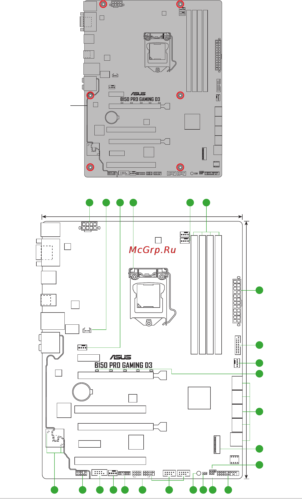Asus b150 pro gaming d3 [10/94] Motherboard layout