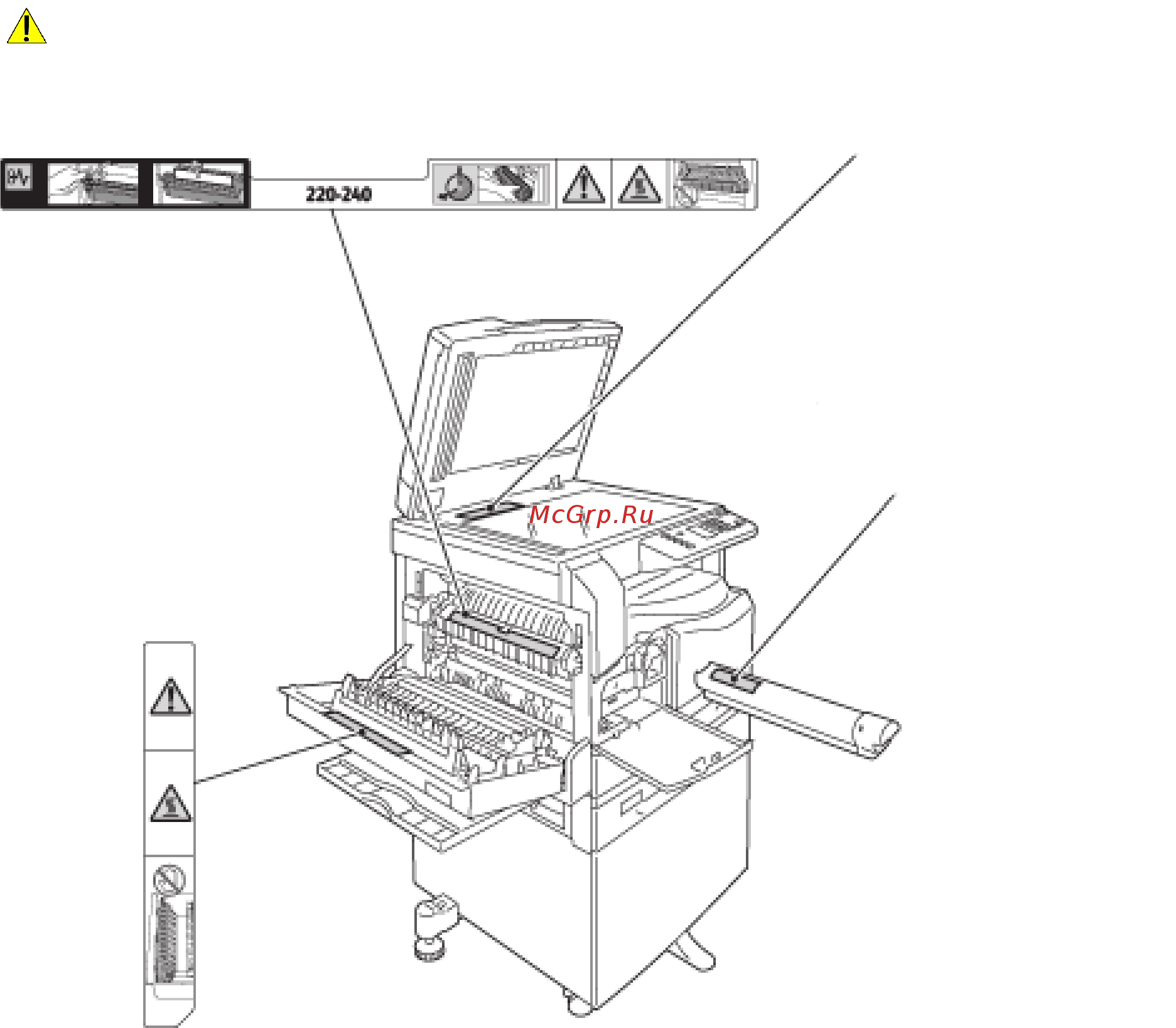 Xerox WorkCentre 5021/B [17/188] Расположение предупреждающих наклеек