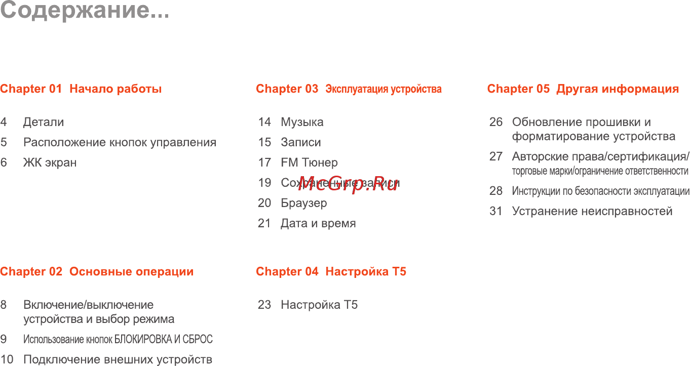 Iriver T5 2Gb Silver [2/34] Chapter 01 начало работы