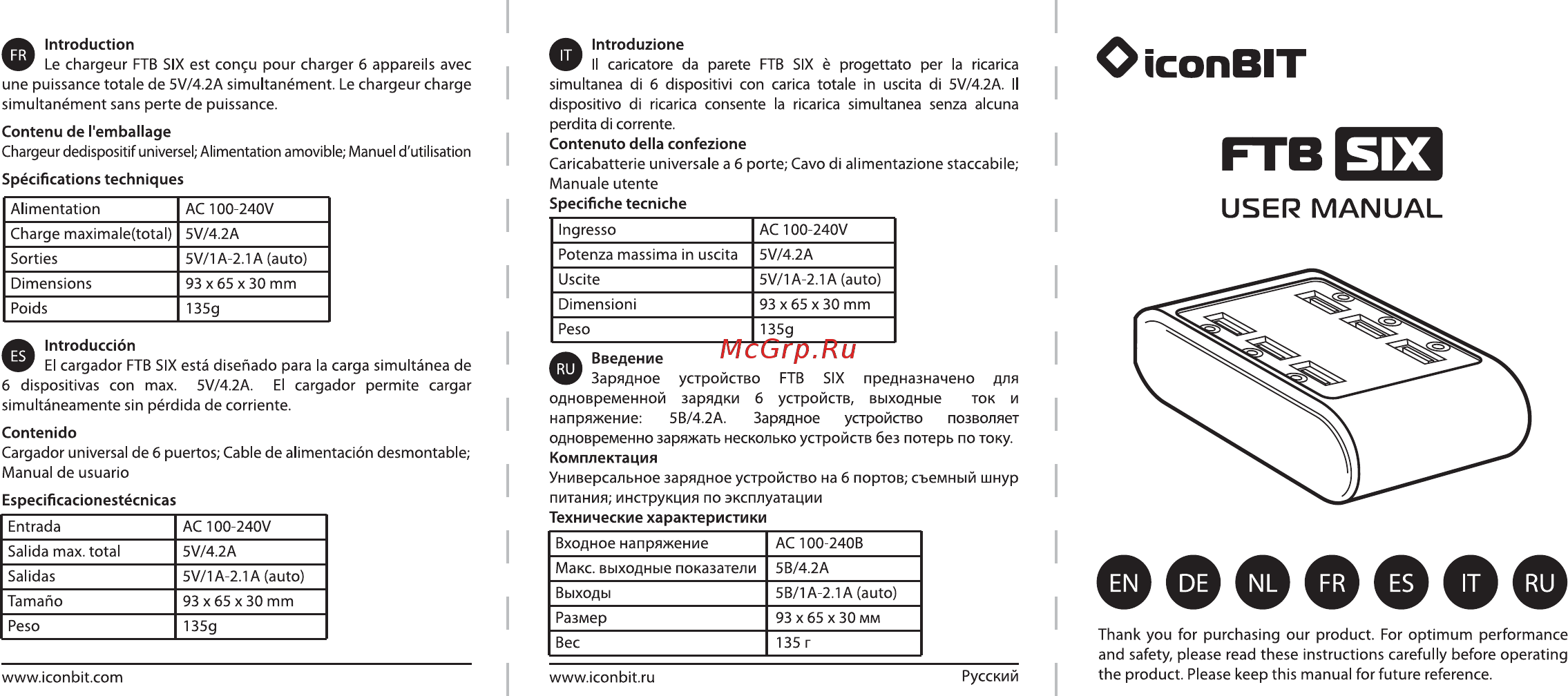 Iconbit 6 USB 4.2A (FTB SIX) Инструкция по эксплуатации онлайн