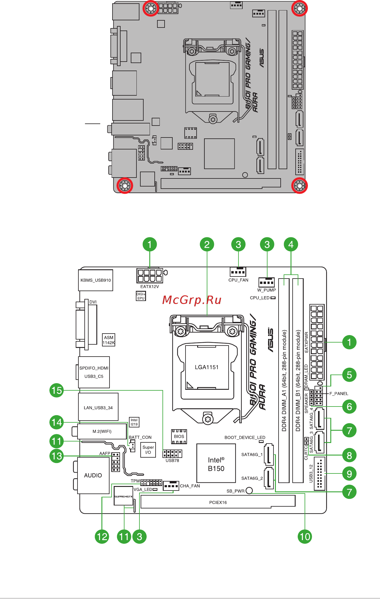 Asus b150i pro gaming/wifi/aura [10/92] Motherboard layout