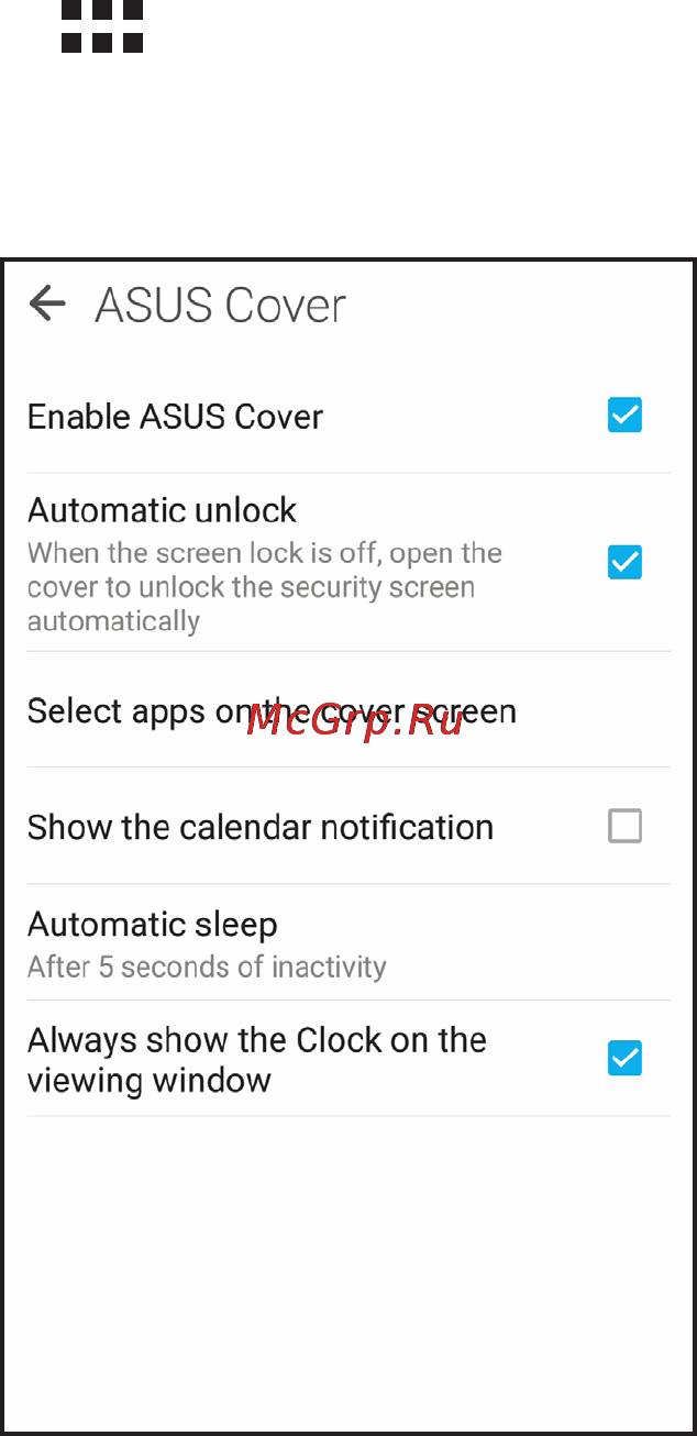 Asus zenfone zoom zx551ml-1a054ru 128gb, 4ram, black  черный [139/154] Configuring the asus cover settings