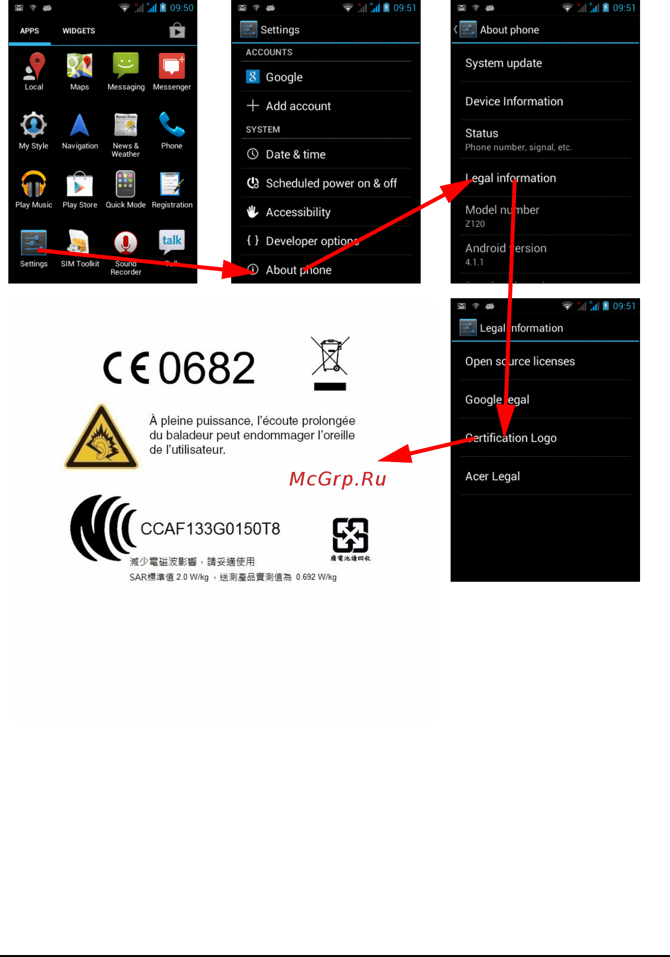 Acer Liquid Z2 Duo (Z120) White [65/70] Логотипы сертификации