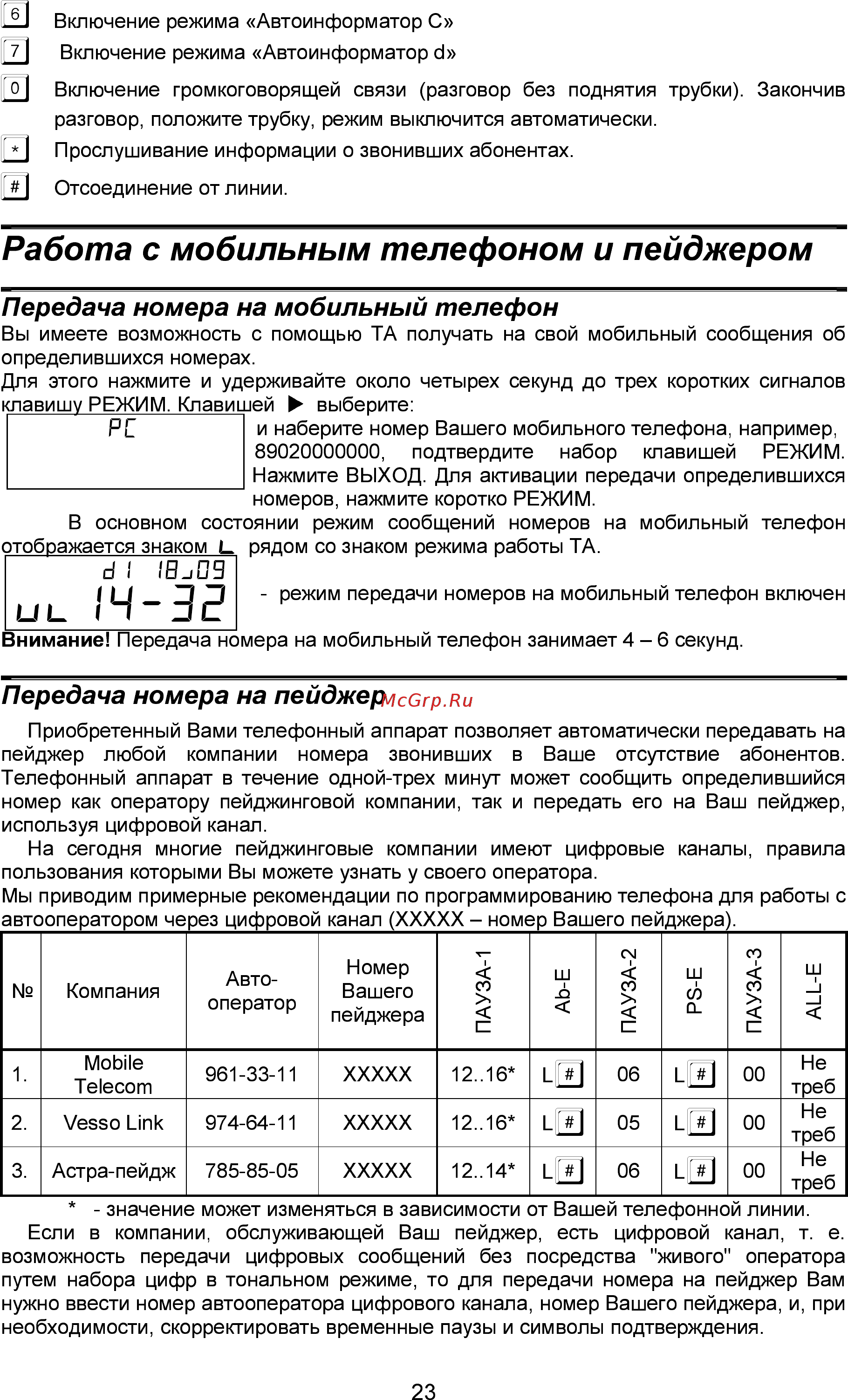 Палиха 3535 Д [22/27] Ðàáîòà ñ ìîáèëüíûì òåëåôîíîì è ïåéäæåðîì